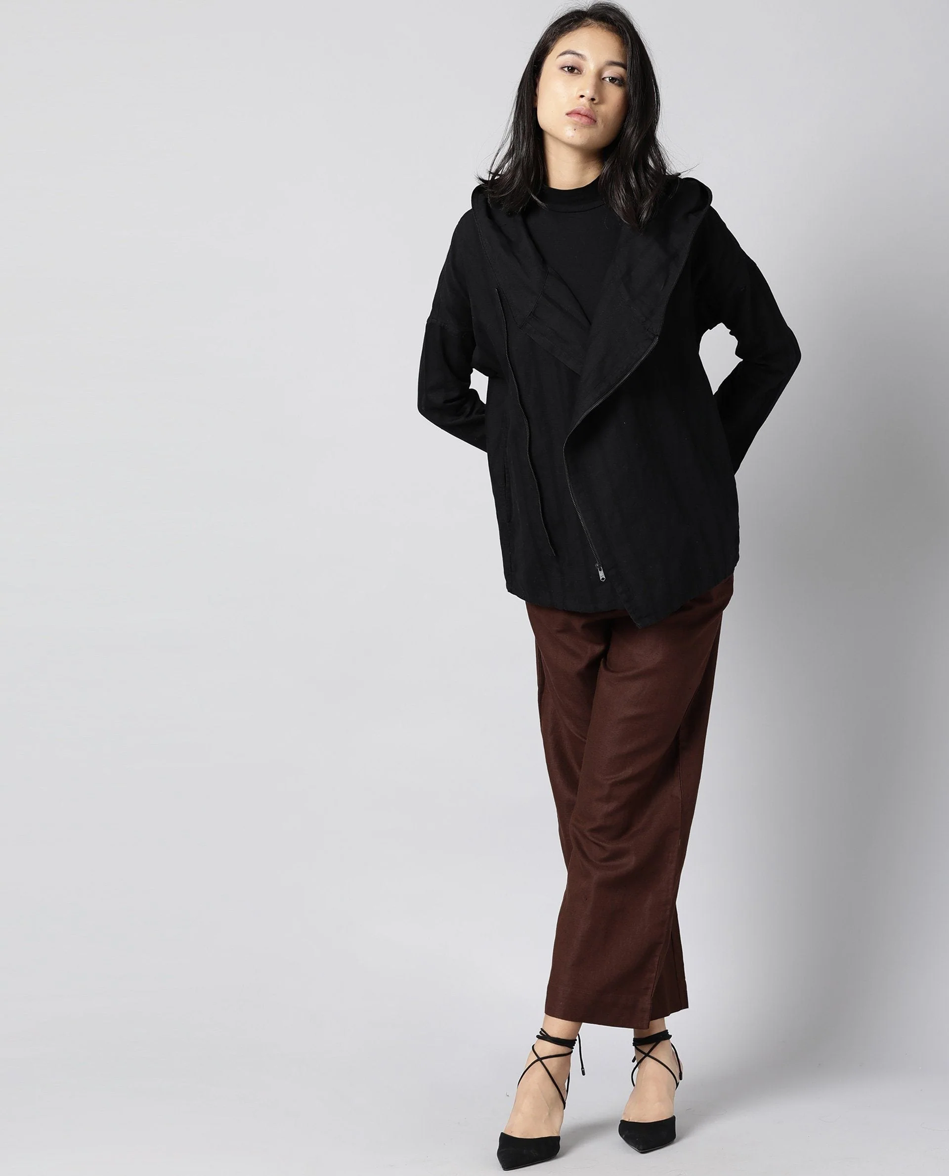 Rareism Womens Air Black Hoodie Zipper Closure - Image 3