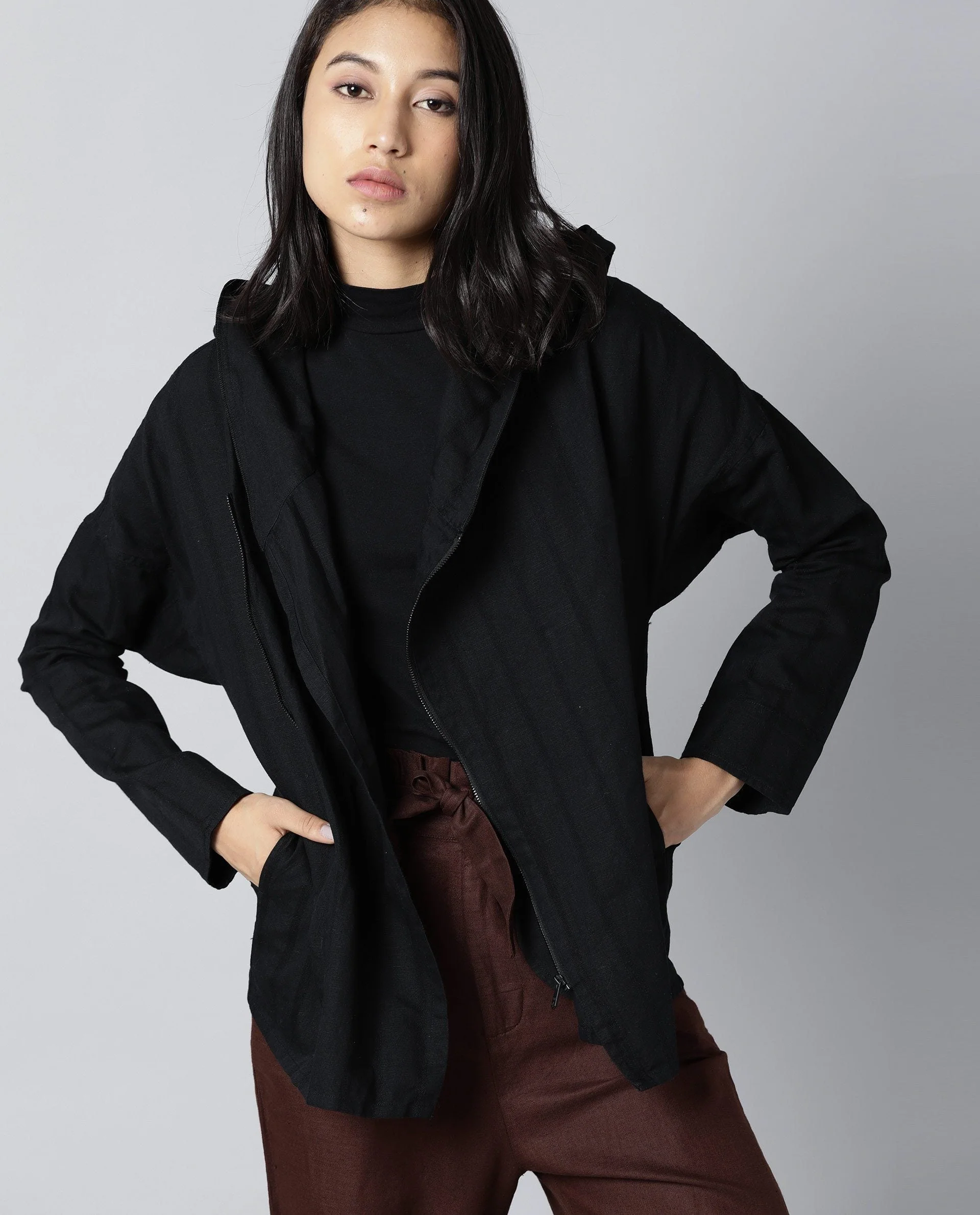 Rareism Womens Air Black Hoodie Zipper Closure - Image 4