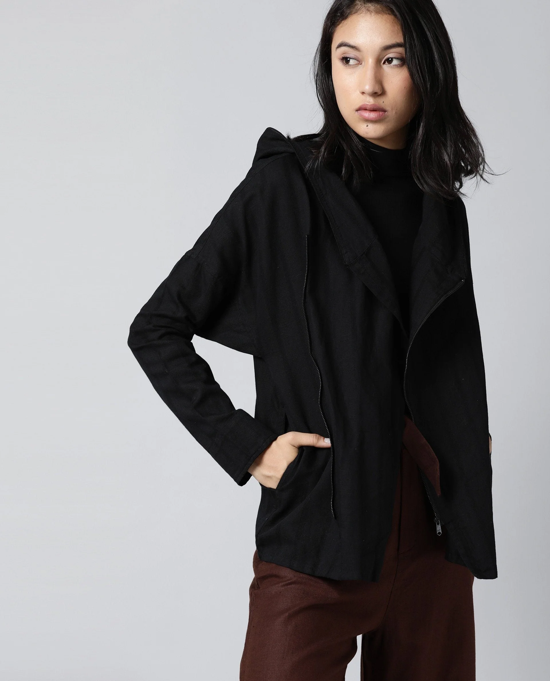 Rareism Womens Air Black Hoodie Zipper Closure - Image 6