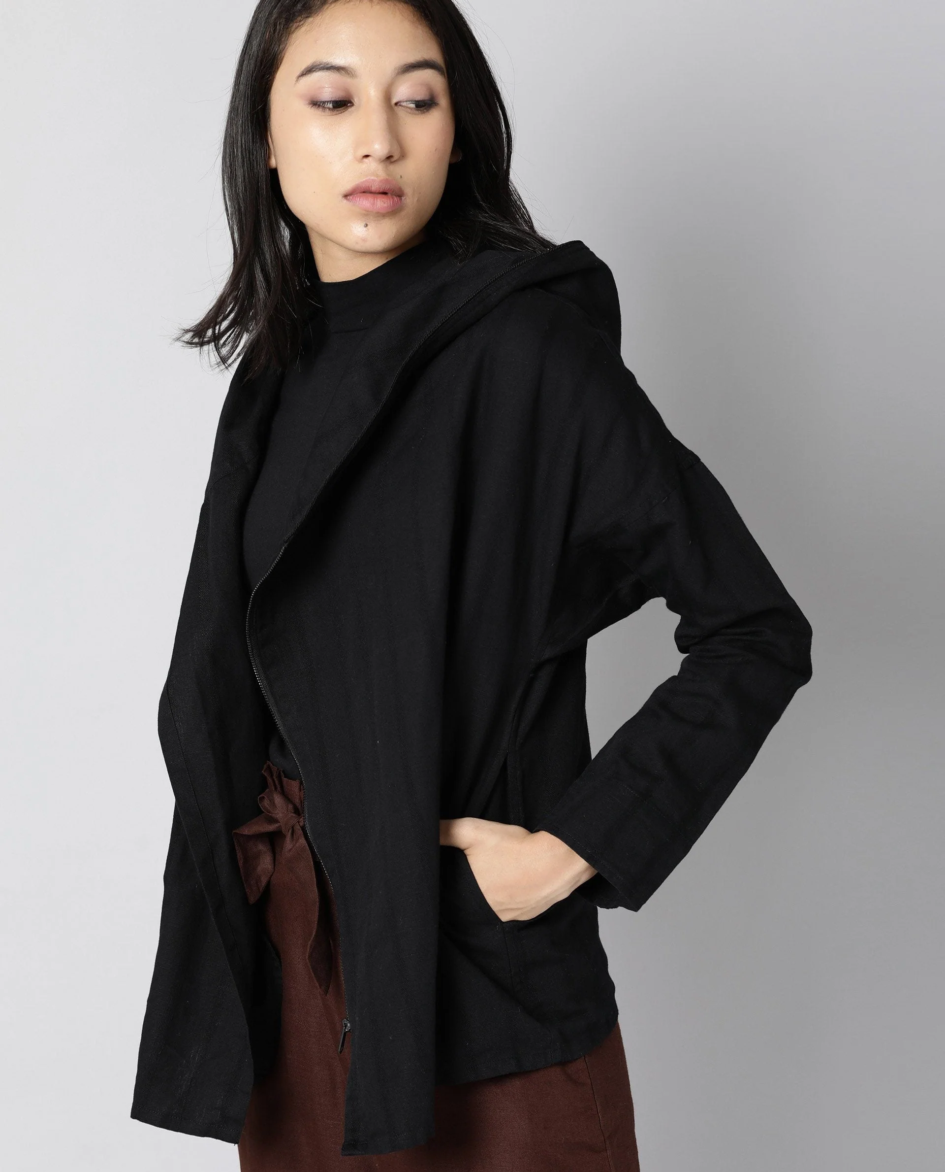 Rareism Womens Air Black Hoodie Zipper Closure - Image 8