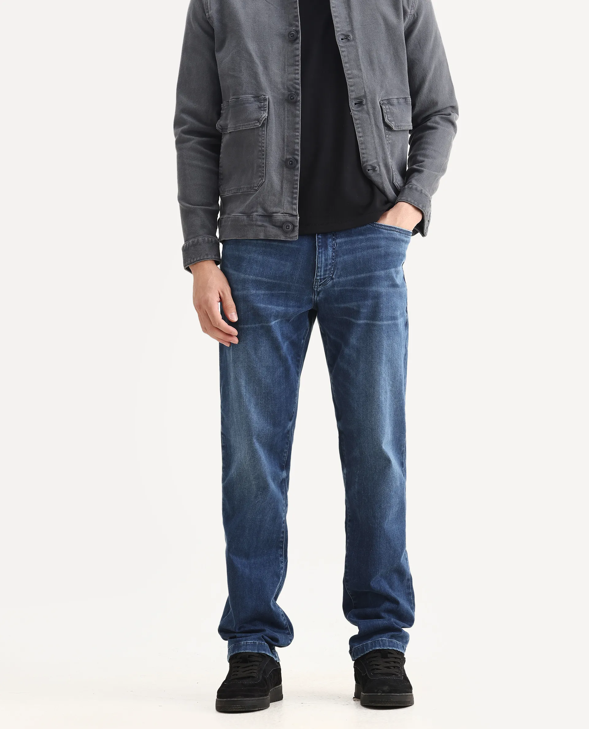 Rare Rabbit Men's Airus Blue Cotton Blend Fabric Morris Regular Fit Plain Jeans - Image 2