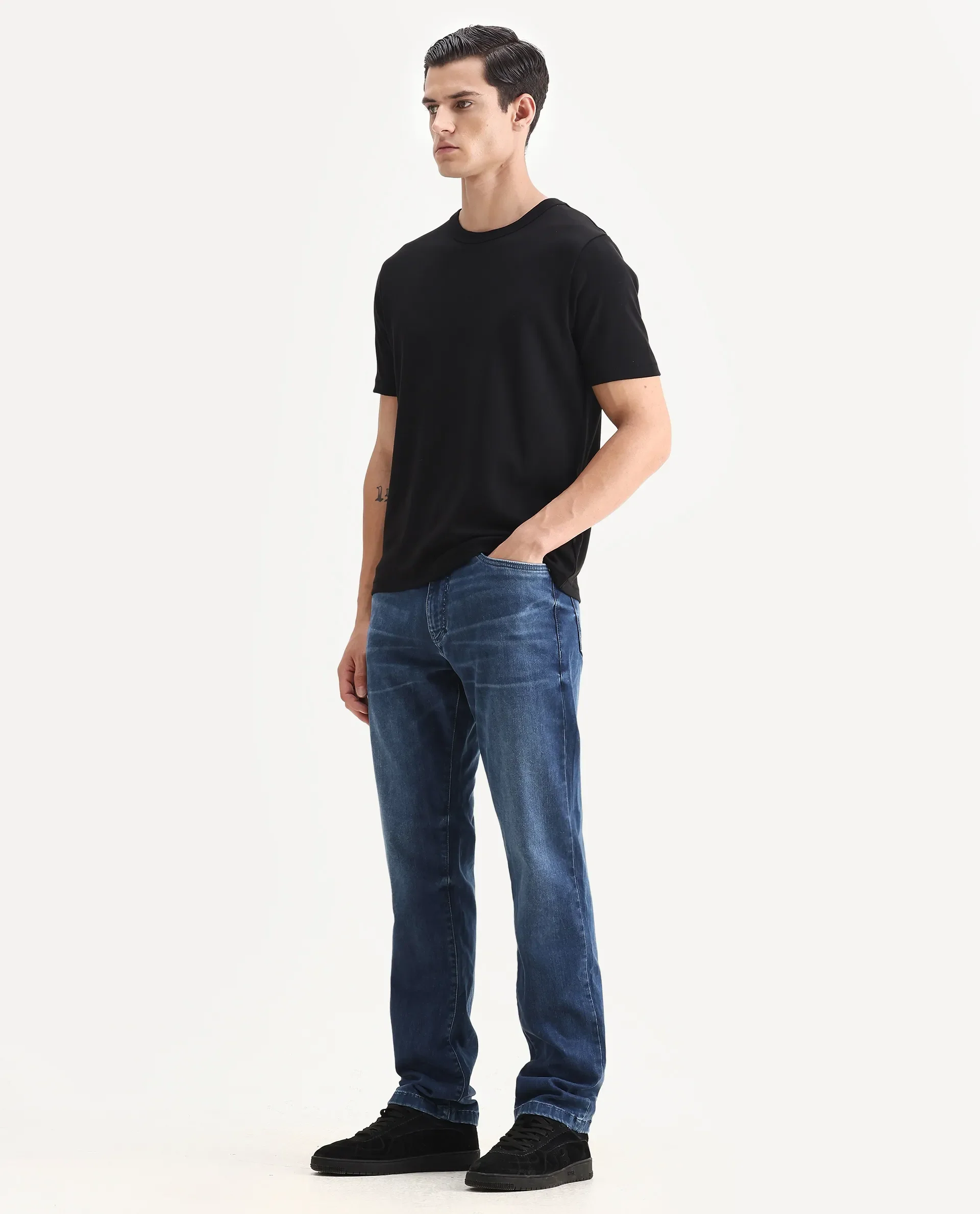 Rare Rabbit Men's Airus Blue Cotton Blend Fabric Morris Regular Fit Plain Jeans - Image 5