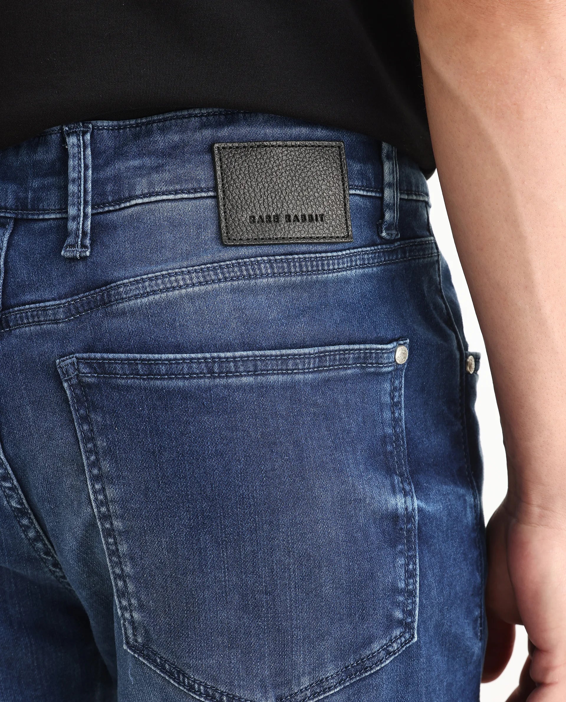 Rare Rabbit Men's Airus Blue Cotton Blend Fabric Morris Regular Fit Plain Jeans - Image 6