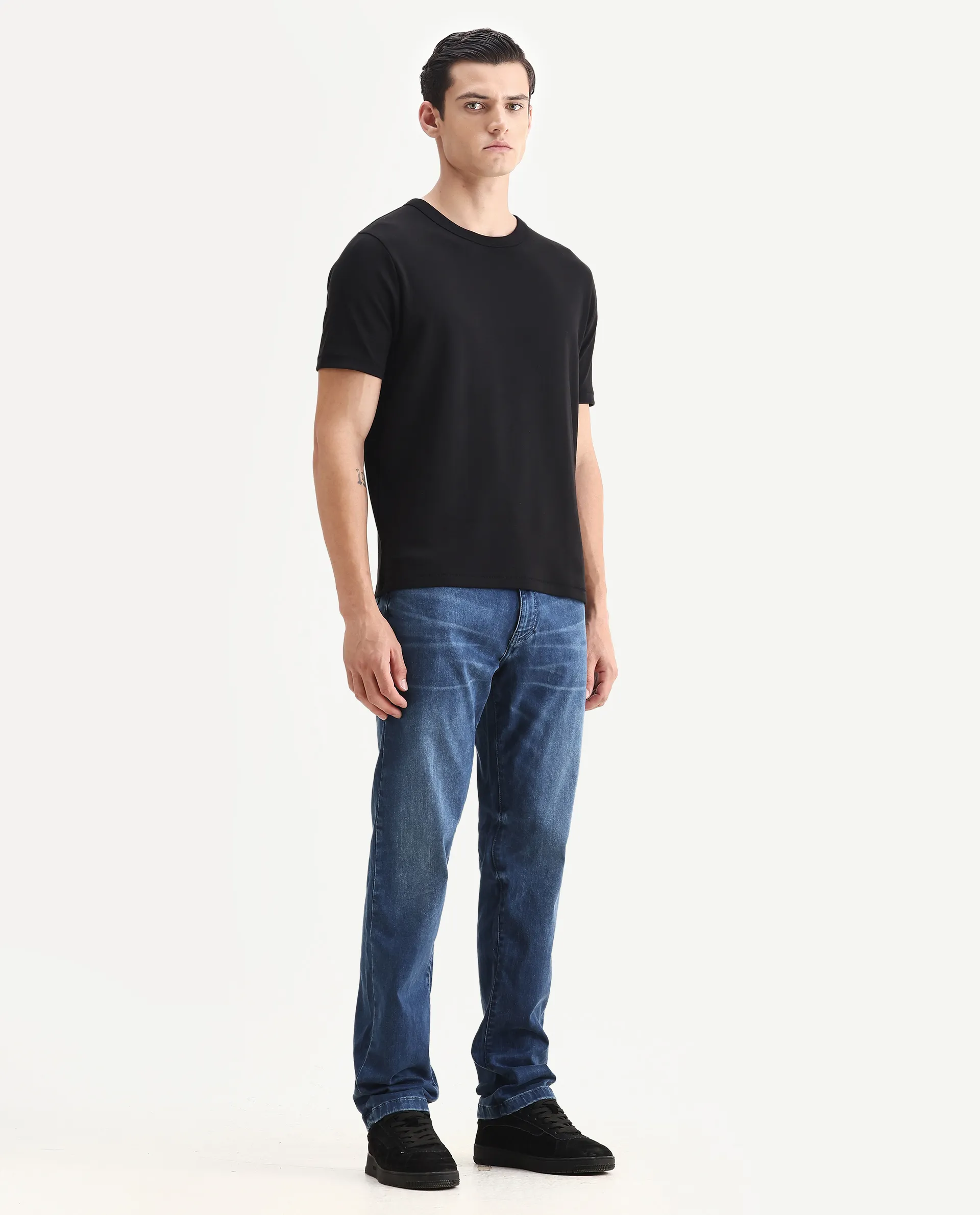 Rare Rabbit Men's Airus Blue Cotton Blend Fabric Morris Regular Fit Plain Jeans - Image 7