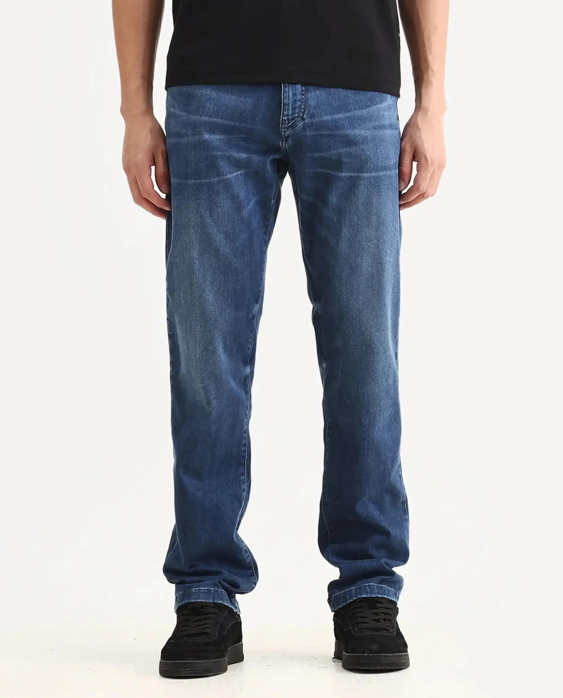 Rare Rabbit Men's Airus Blue Cotton Blend Fabric Morris Regular Fit Plain Jeans - Image 9
