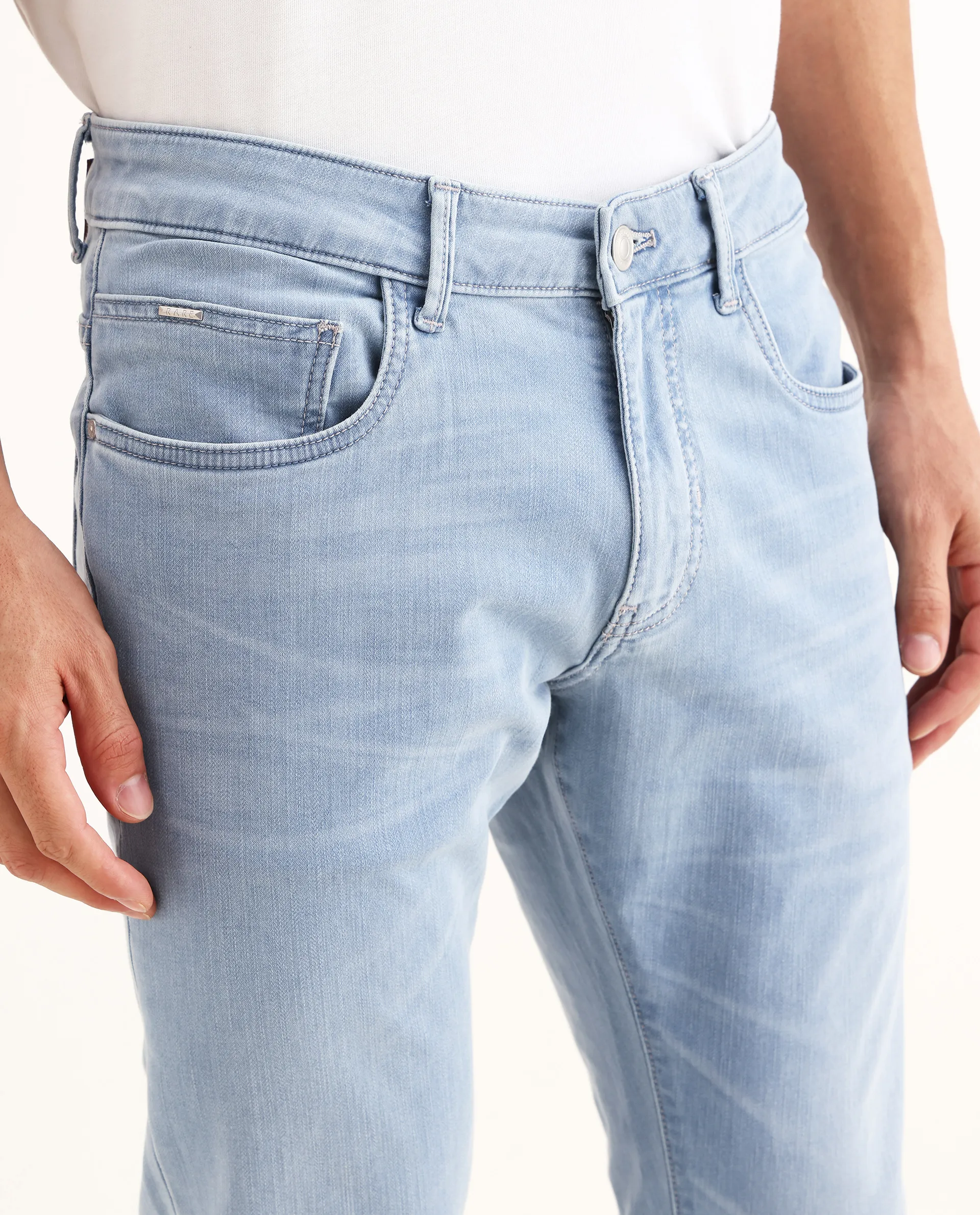 Rare Rabbit Men's Airus-S Light Blue Cotton Fabric Hawk Slim Plain Jeans - Image 3