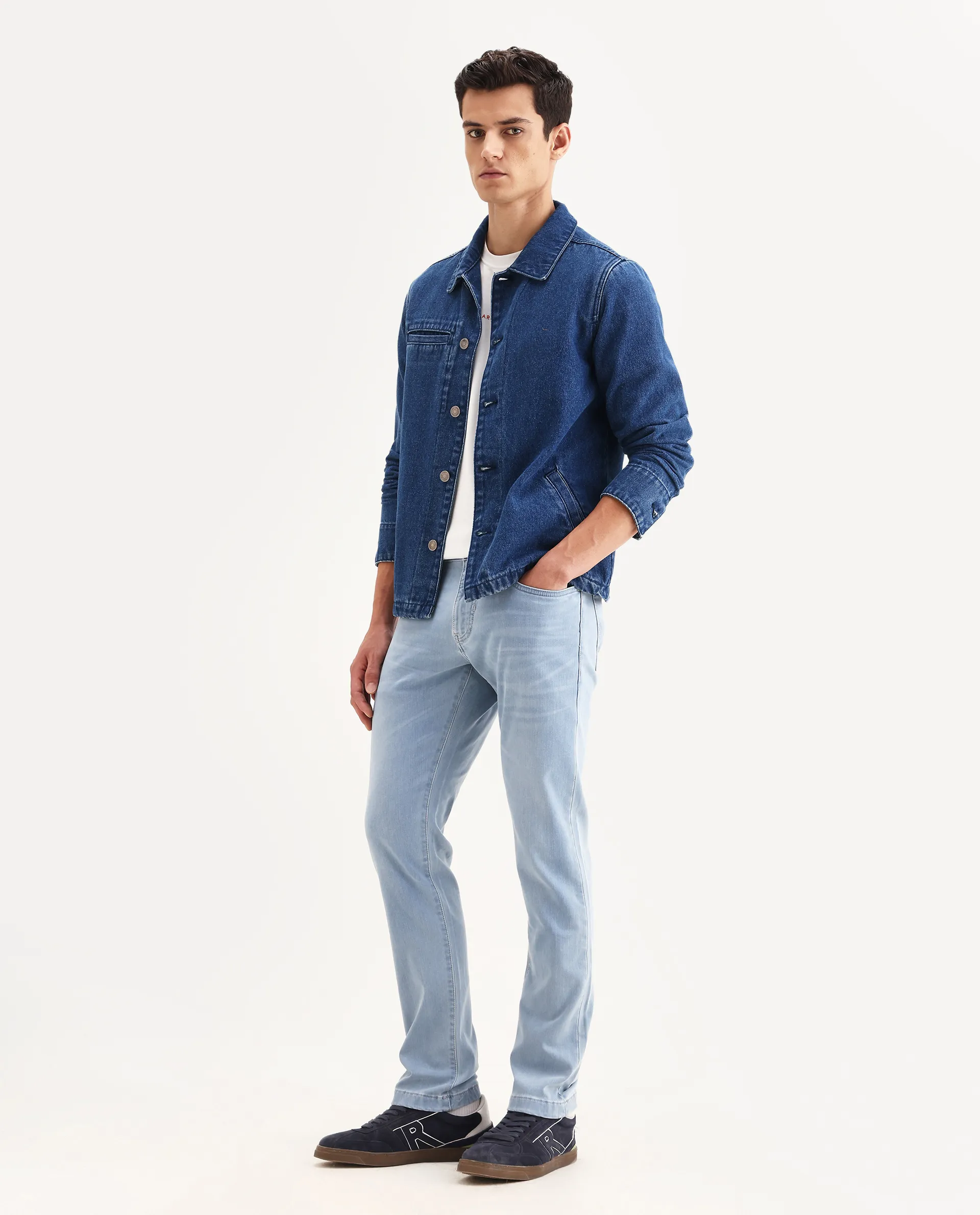 Rare Rabbit Men's Airus-S Light Blue Cotton Fabric Hawk Slim Plain Jeans - Image 5