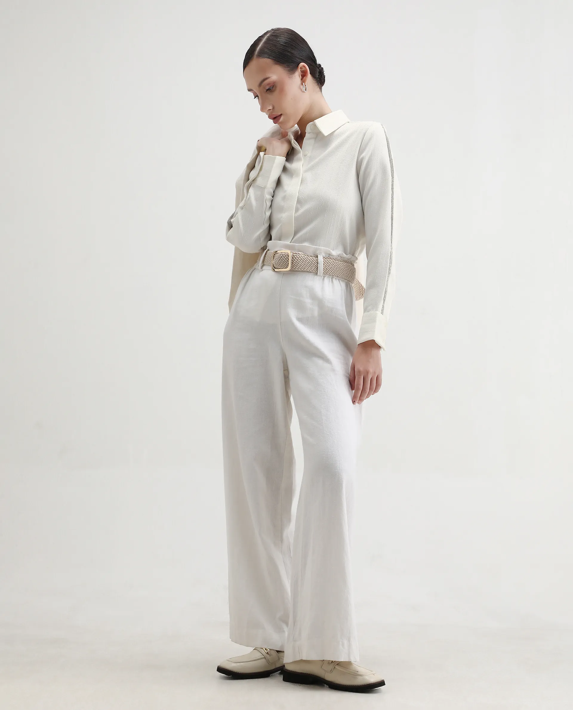 Rareism Women's Aivva White Satin Drop Collar Dyed Cuffed Sleeve Regular Fit Shirt - Image 2