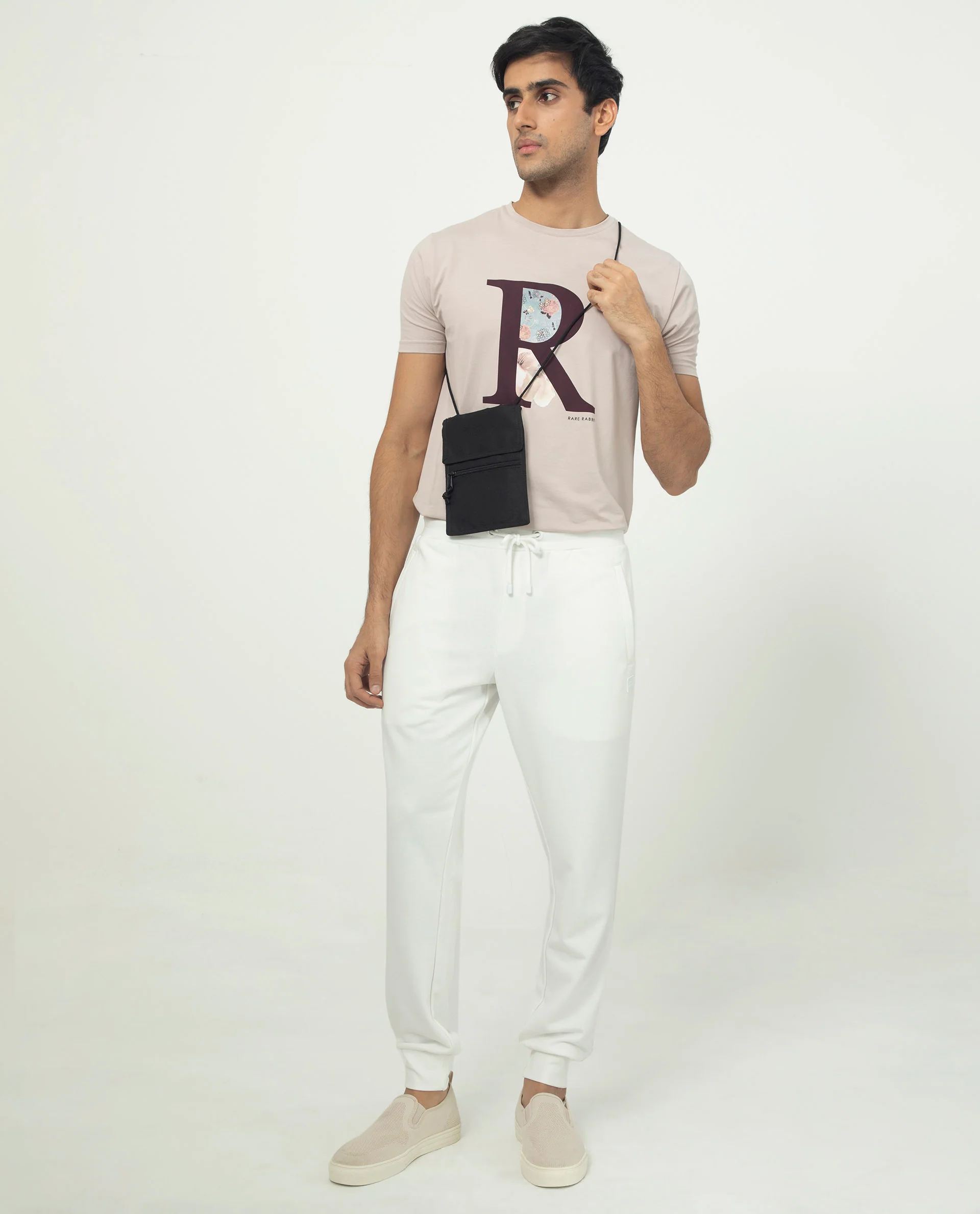 Rare Rabbit Men's Akagi Off White Cotton Plain Regular Fit Joggers - Image 2