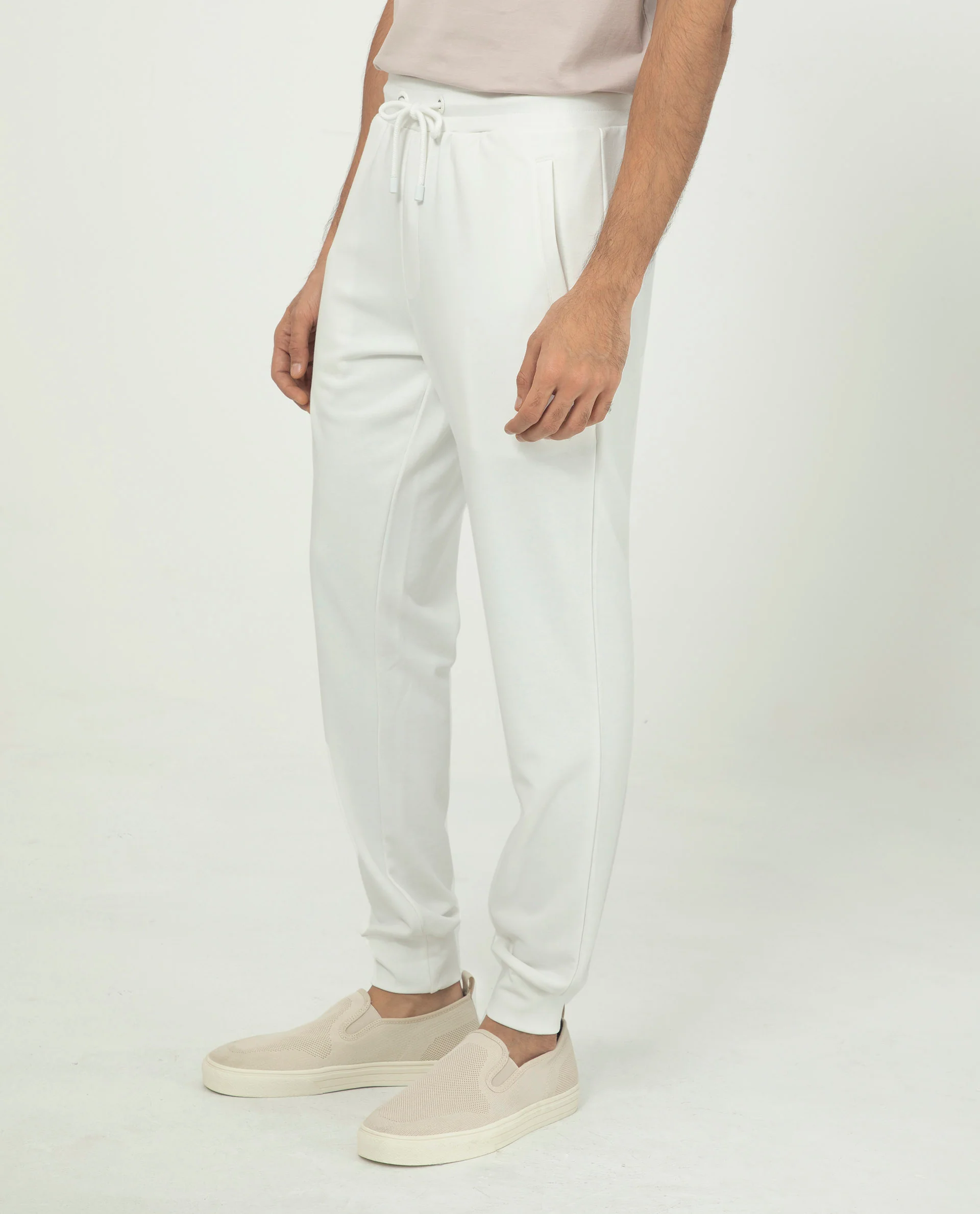 Rare Rabbit Men's Akagi Off White Cotton Plain Regular Fit Joggers - Image 5