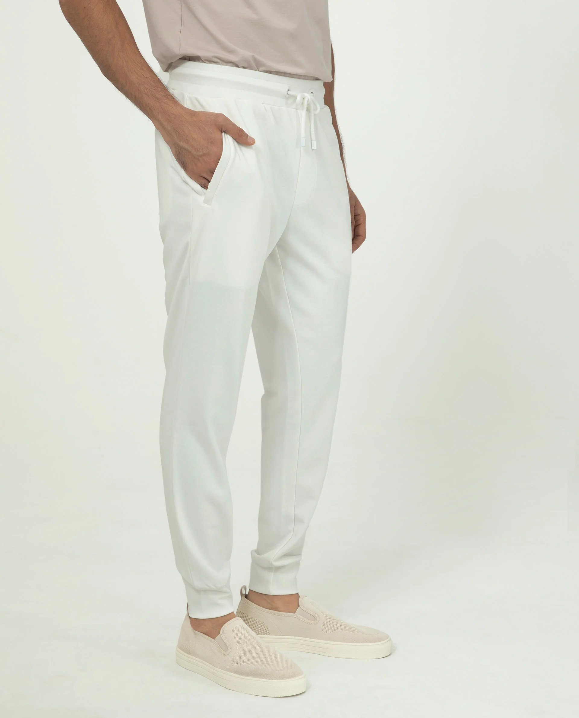 Rare Rabbit Men's Akagi Off White Cotton Plain Regular Fit Joggers - Image 6