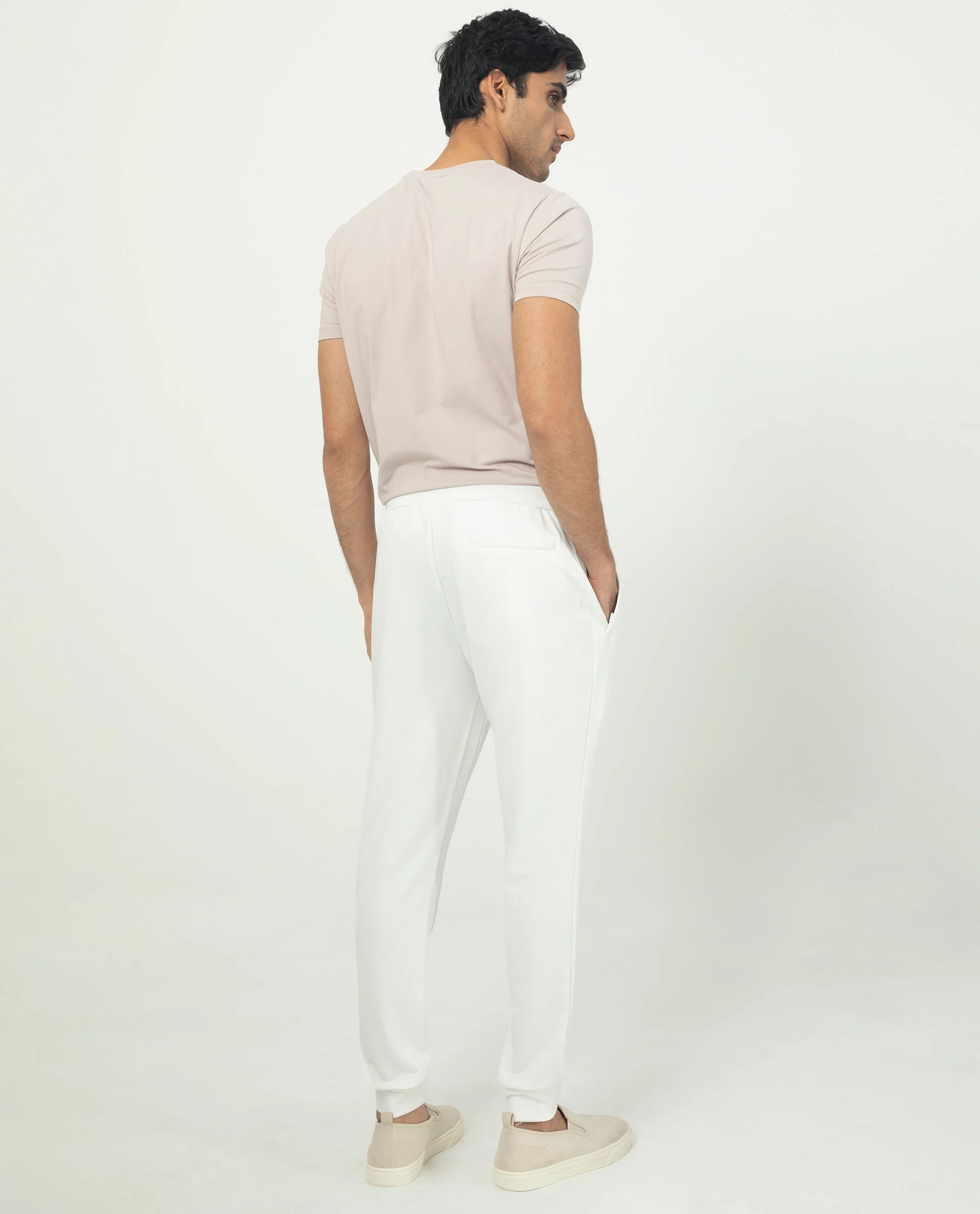 Rare Rabbit Men's Akagi Off White Cotton Plain Regular Fit Joggers - Image 7