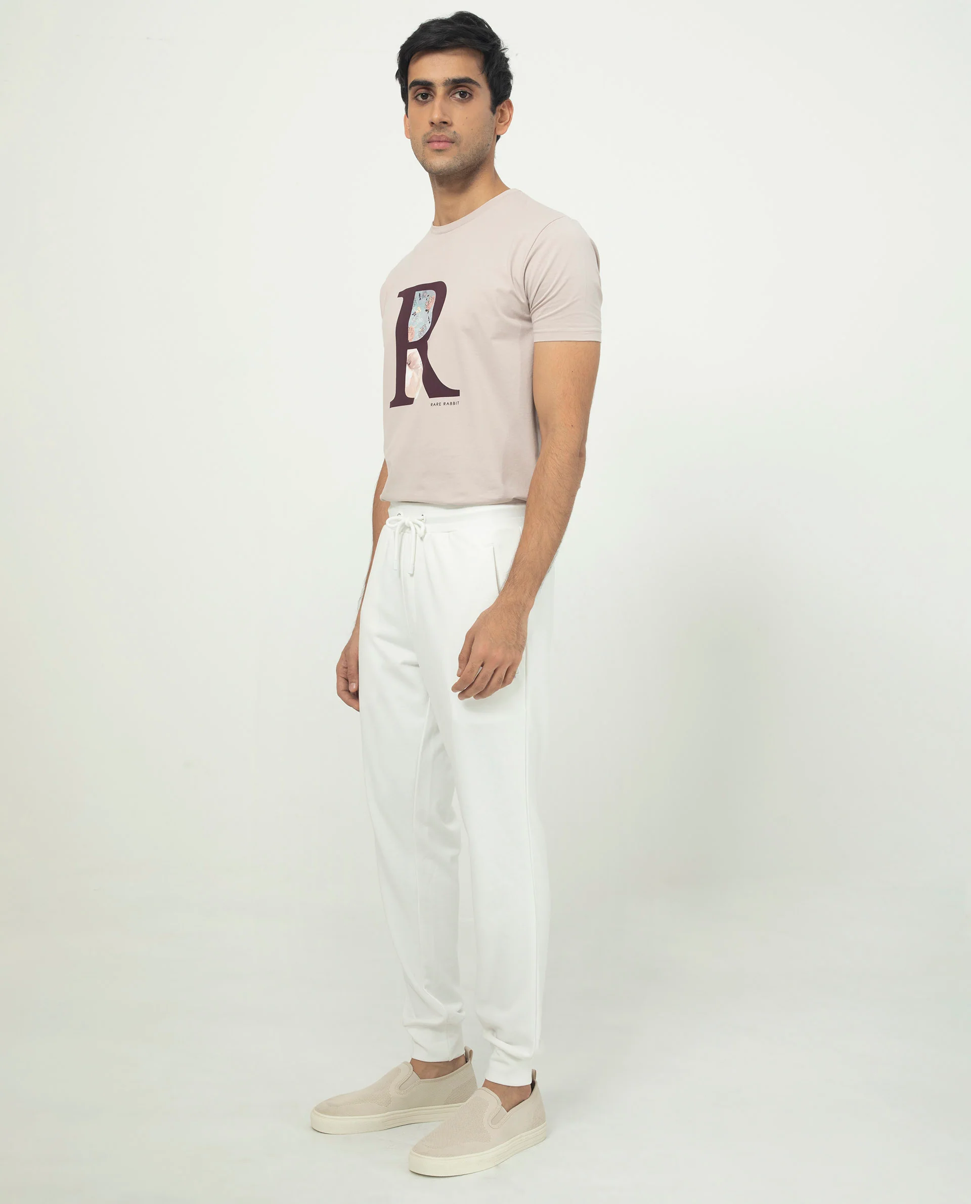 Rare Rabbit Men's Akagi Off White Cotton Plain Regular Fit Joggers - Image 8
