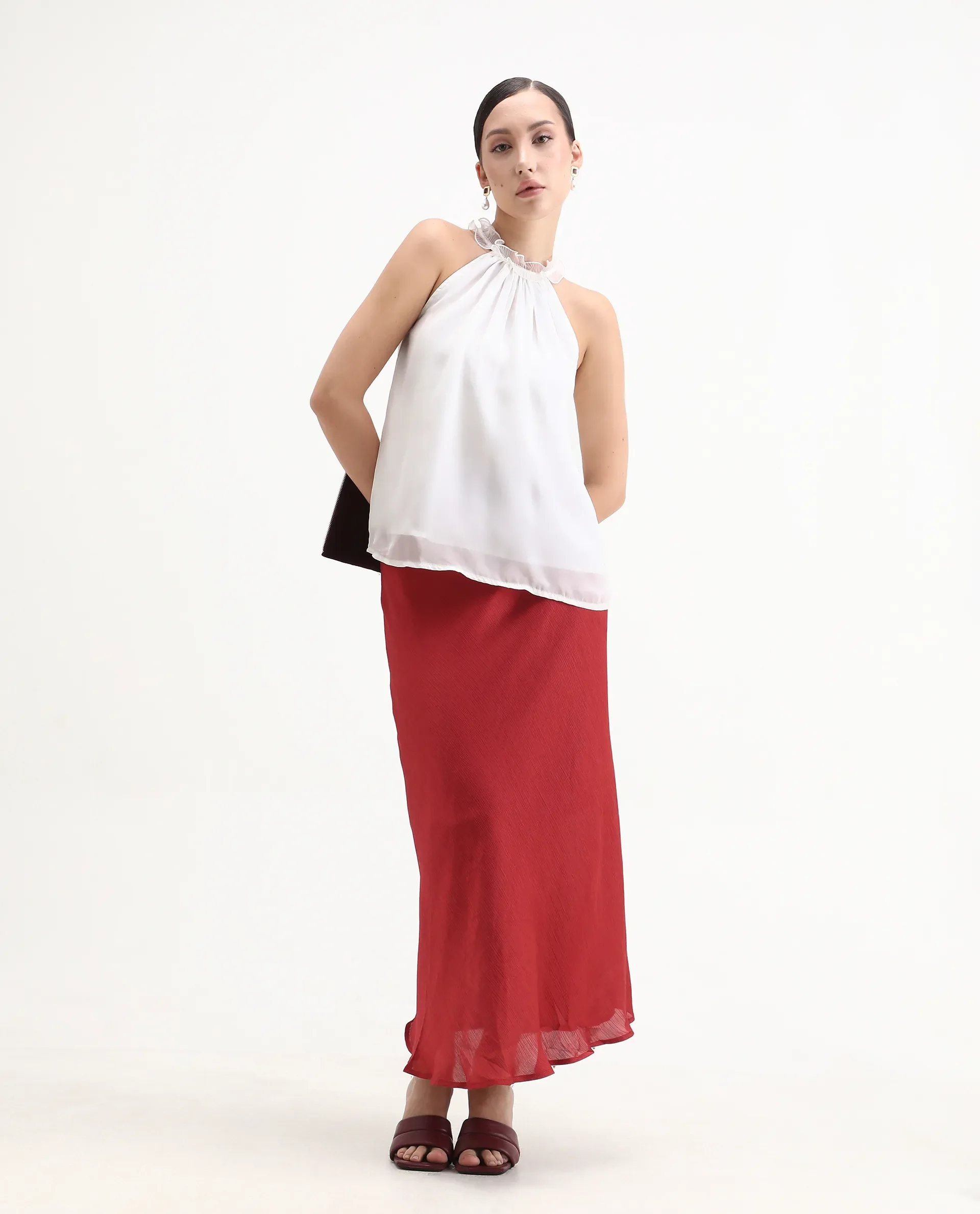 Rareism Women's Akane White Polyester Halter Neck Plain Sleeveless Regular Fit Top - Image 2