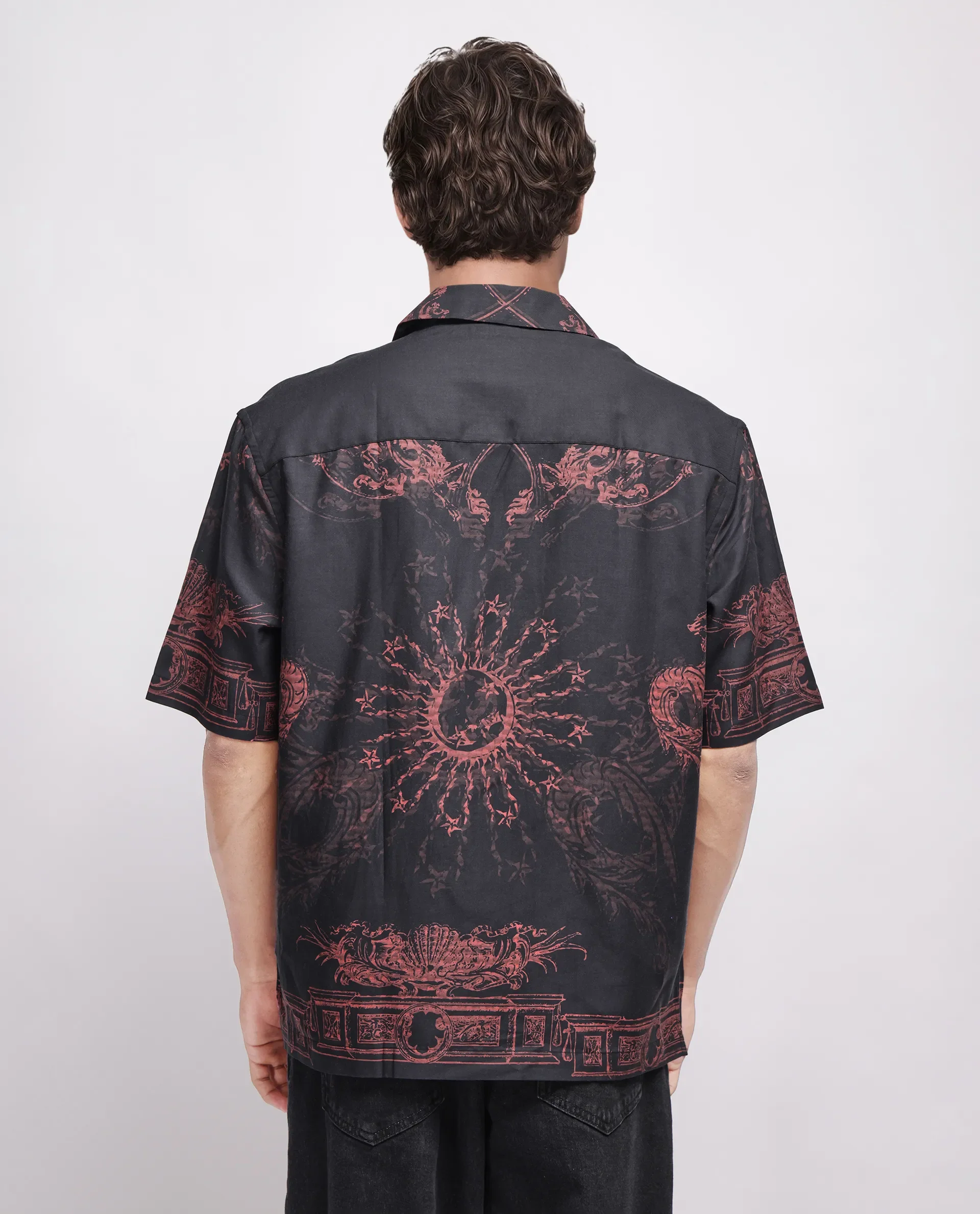 Rare Rabbit Men's Aki Navy Viscose Placement Print Boxy Fit Half Sleeve Cuban Collar Shirt - Image 4