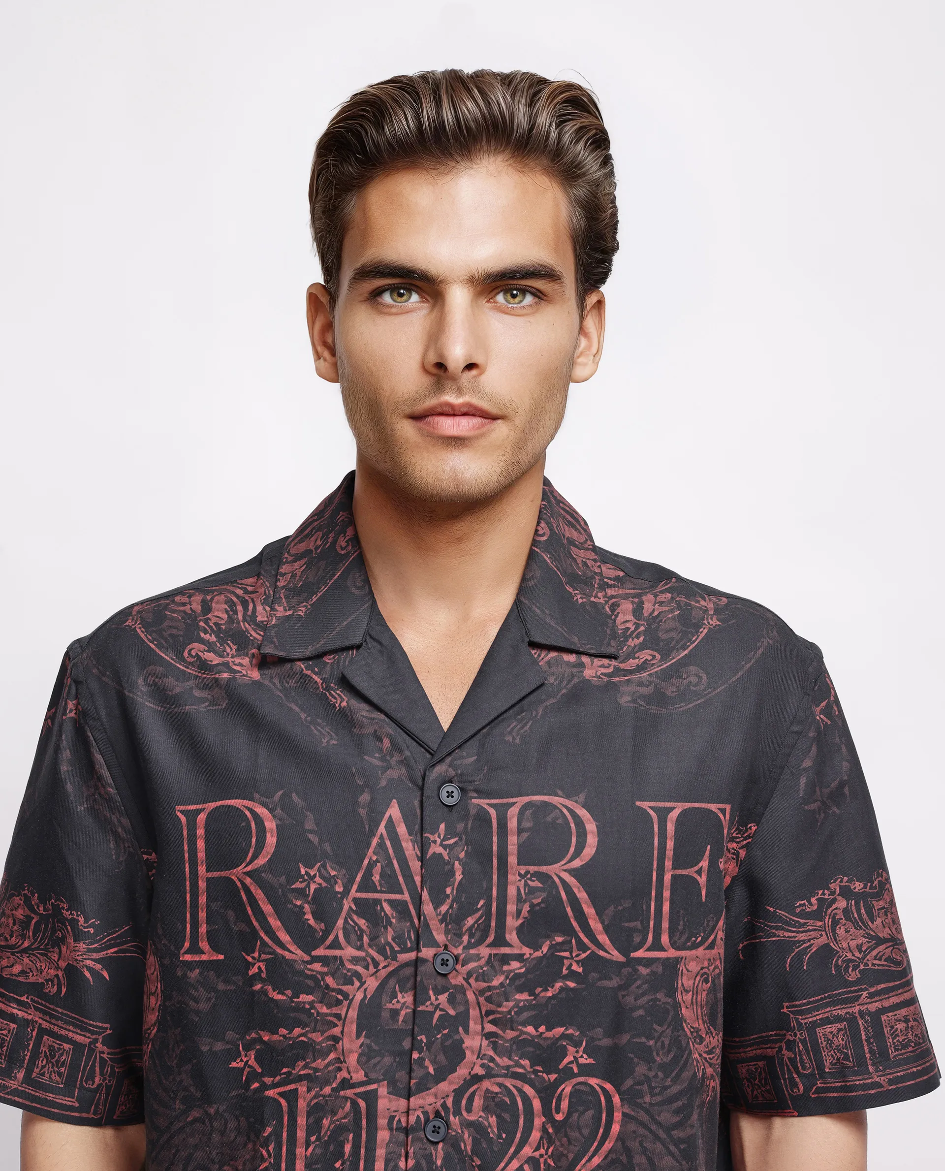 Rare Rabbit Men's Aki Navy Viscose Placement Print Boxy Fit Half Sleeve Cuban Collar Shirt - Image 8