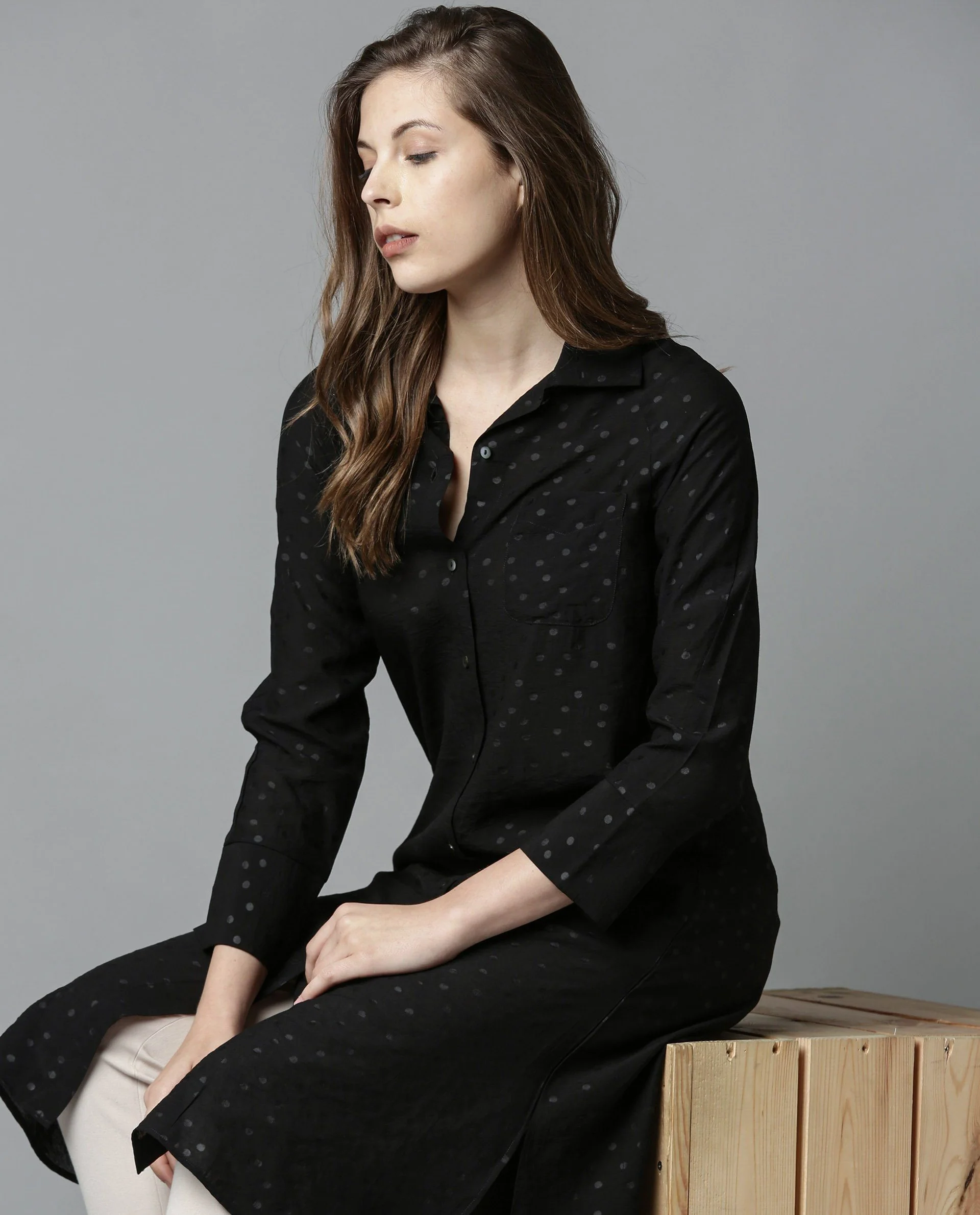 Rareism Women Akia Black Dress Full Sleeves Solid