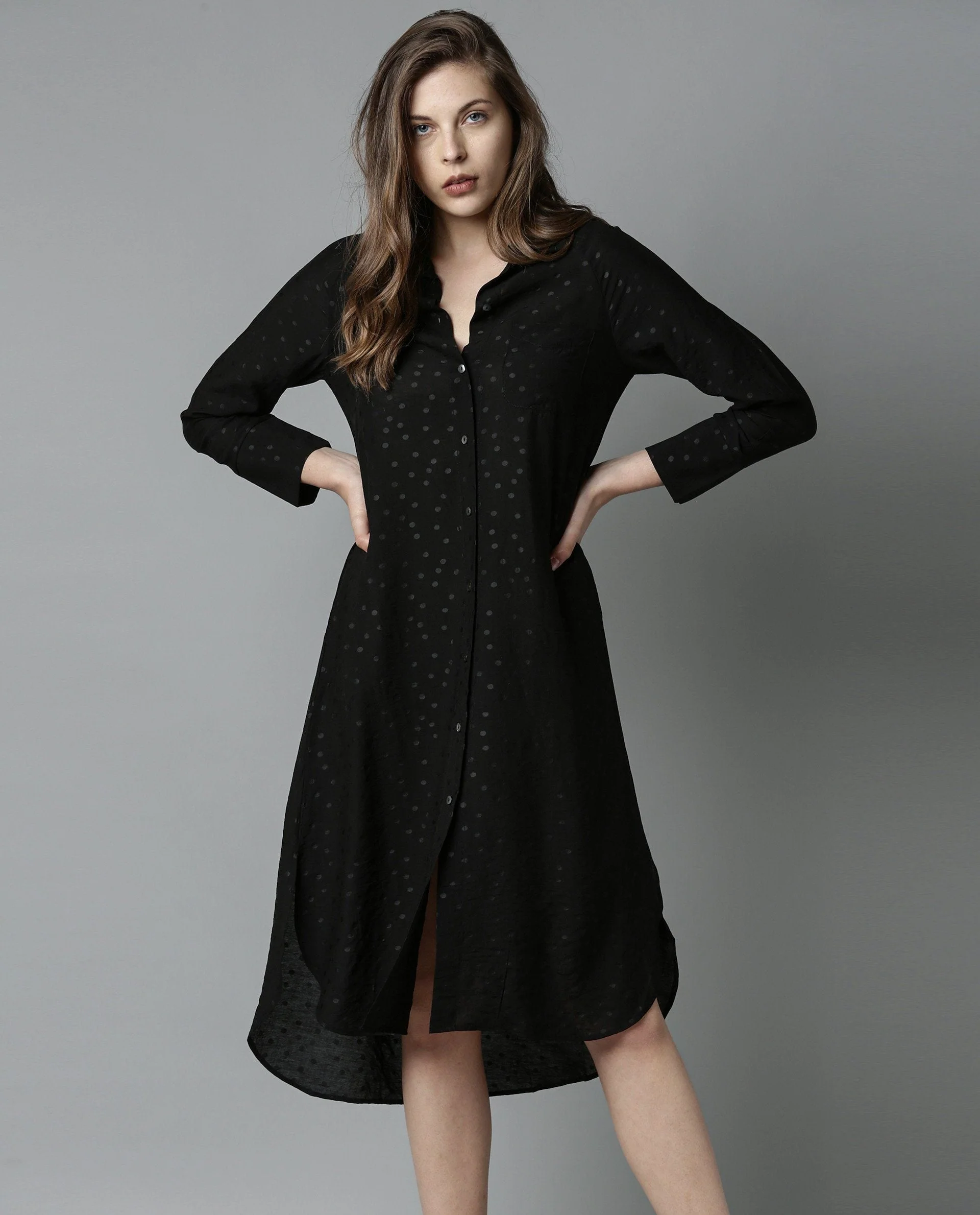 Rareism Women Akia Black Dress Full Sleeves Solid - Image 2
