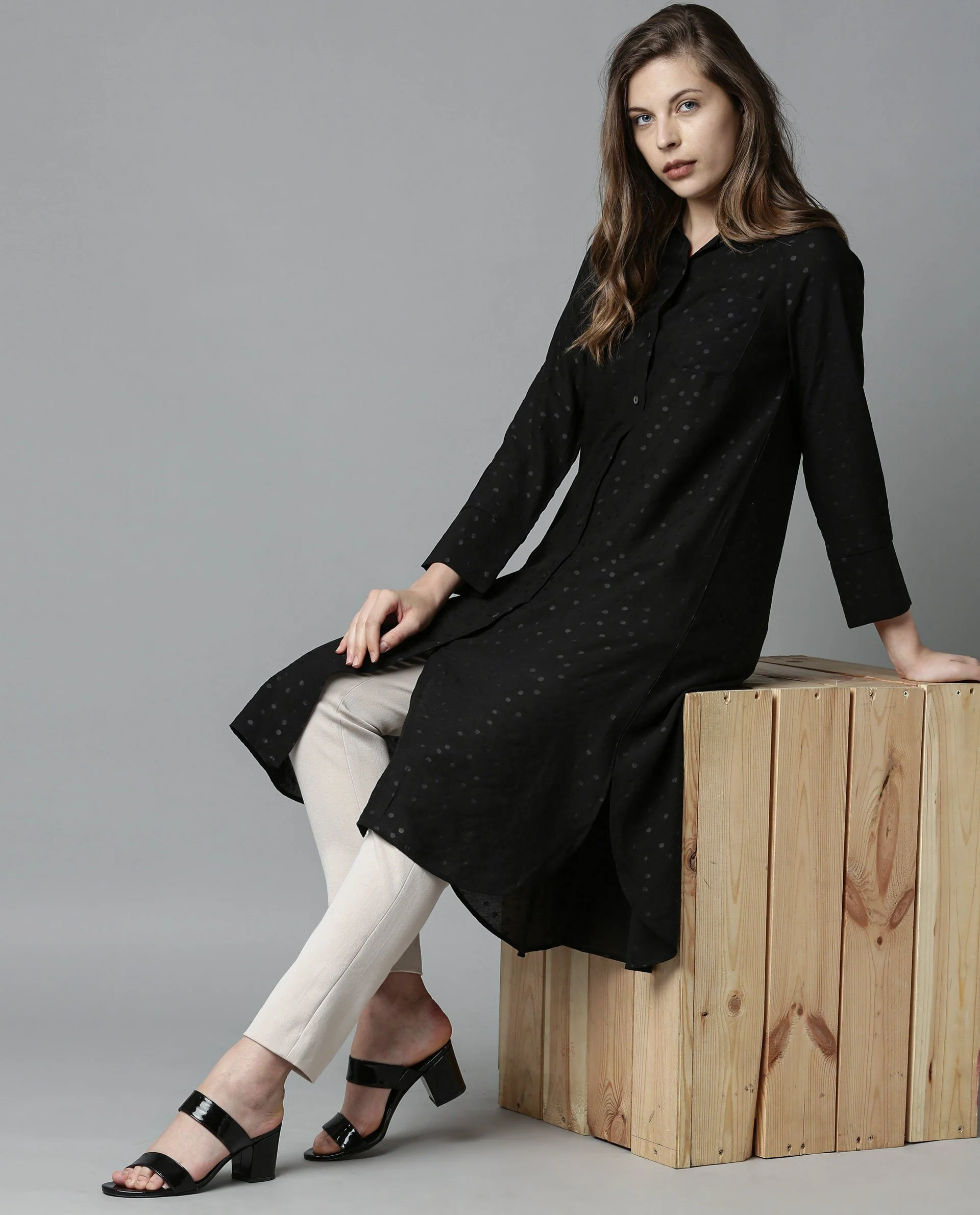 Rareism Women Akia Black Dress Full Sleeves Solid - Image 4