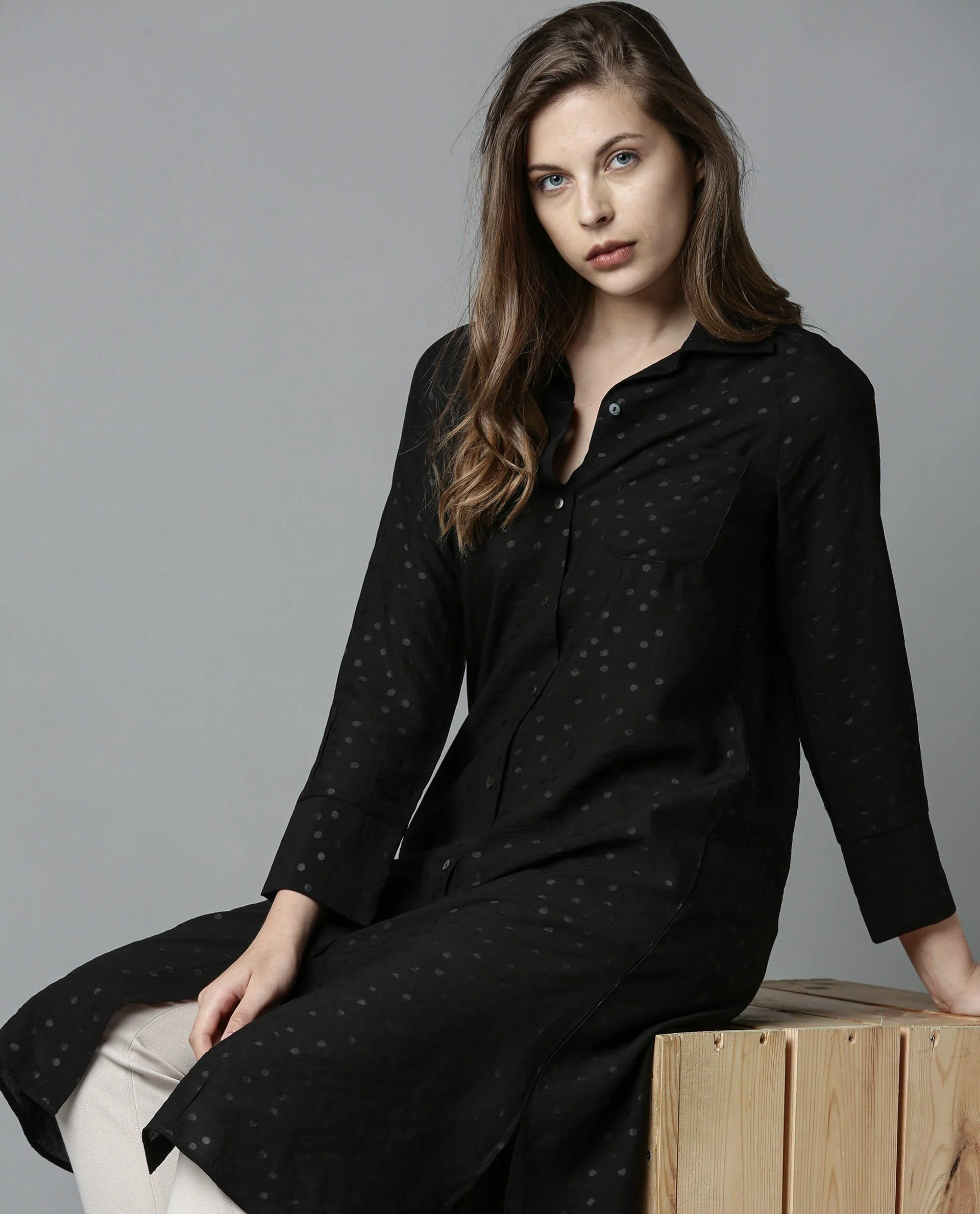 Rareism Women Akia Black Dress Full Sleeves Solid - Image 5