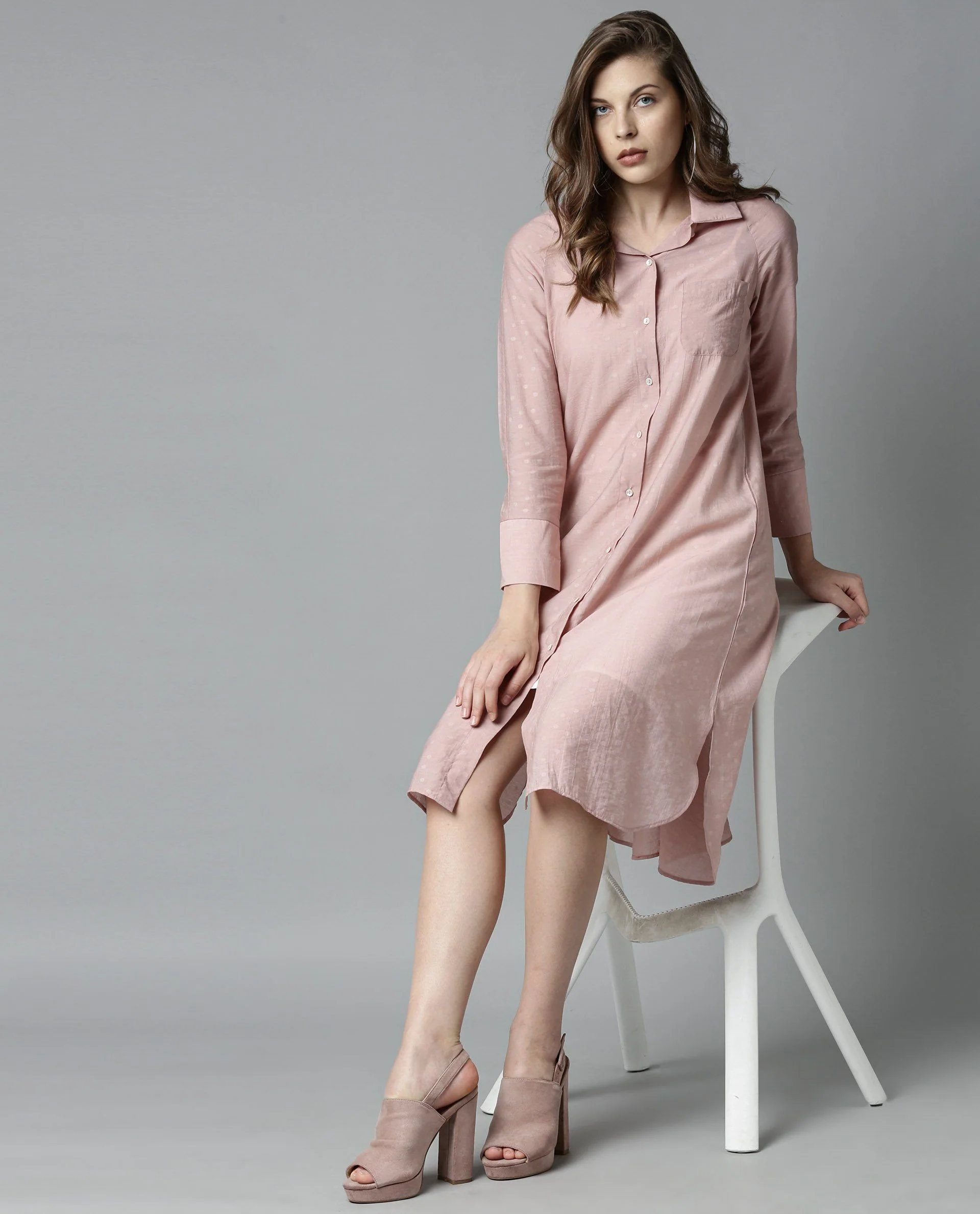 Rareism Women Akia Pink Dress Full Sleeves Solid - Image 2