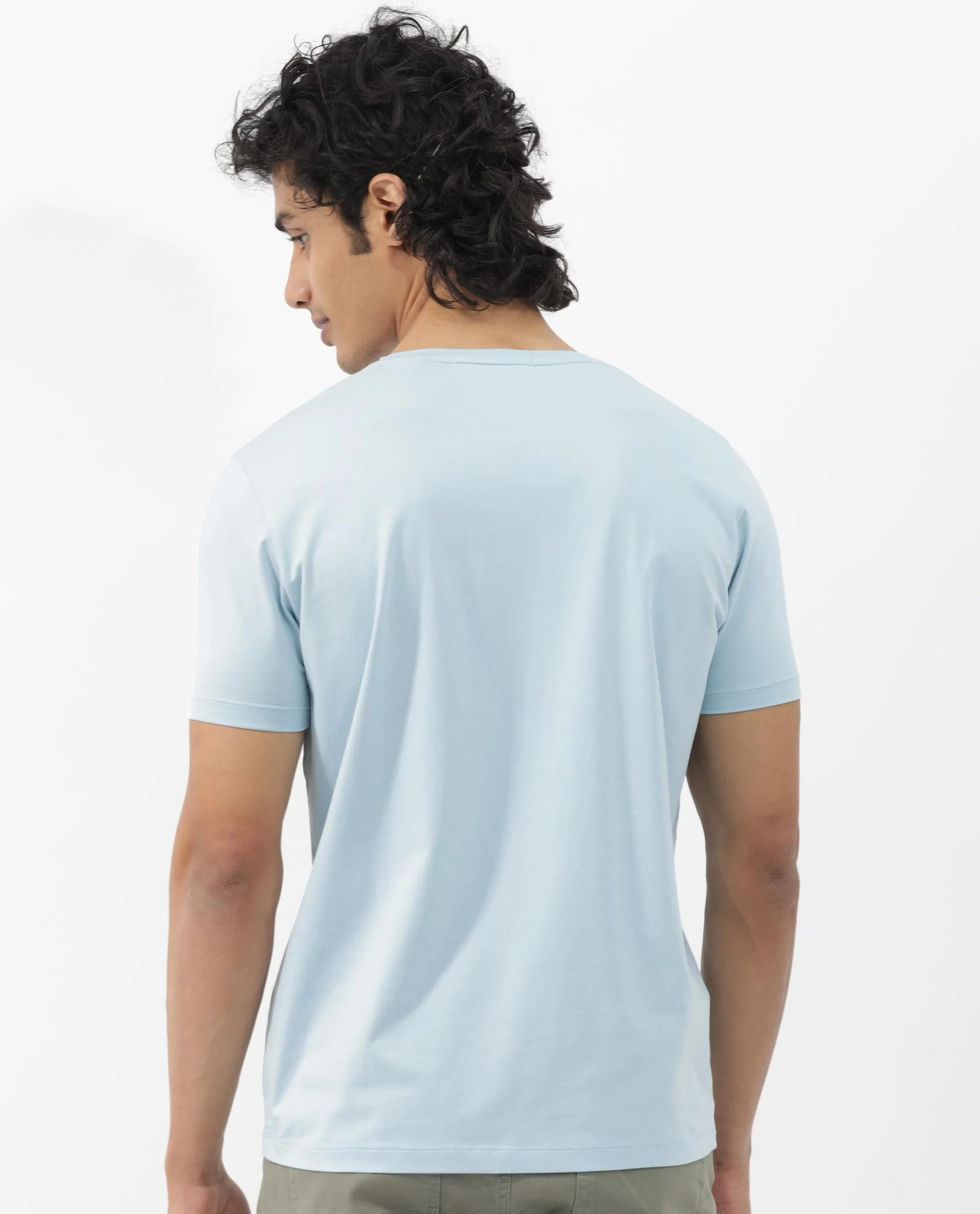 Rare Rabbit Men's Akro Light Blue Cotton Blend Graphic Print Regular Fit Half Sleeve Crew Neck T-Shirt - Image 10