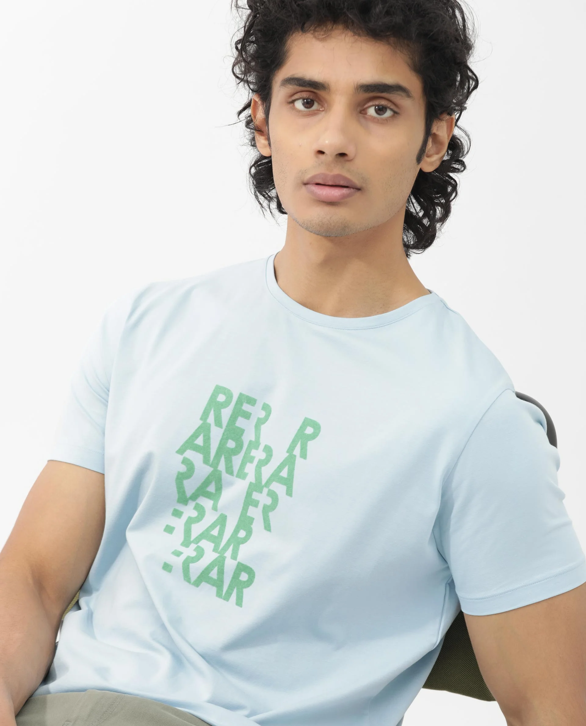 Rare Rabbit Men's Akro Light Blue Cotton Blend Graphic Print Regular Fit Half Sleeve Crew Neck T-Shirt - Image 2