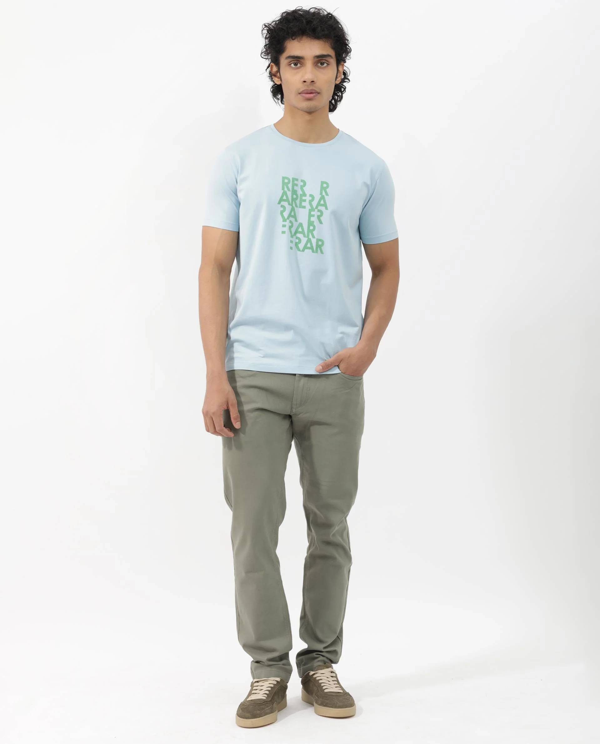 Rare Rabbit Men's Akro Light Blue Cotton Blend Graphic Print Regular Fit Half Sleeve Crew Neck T-Shirt - Image 3
