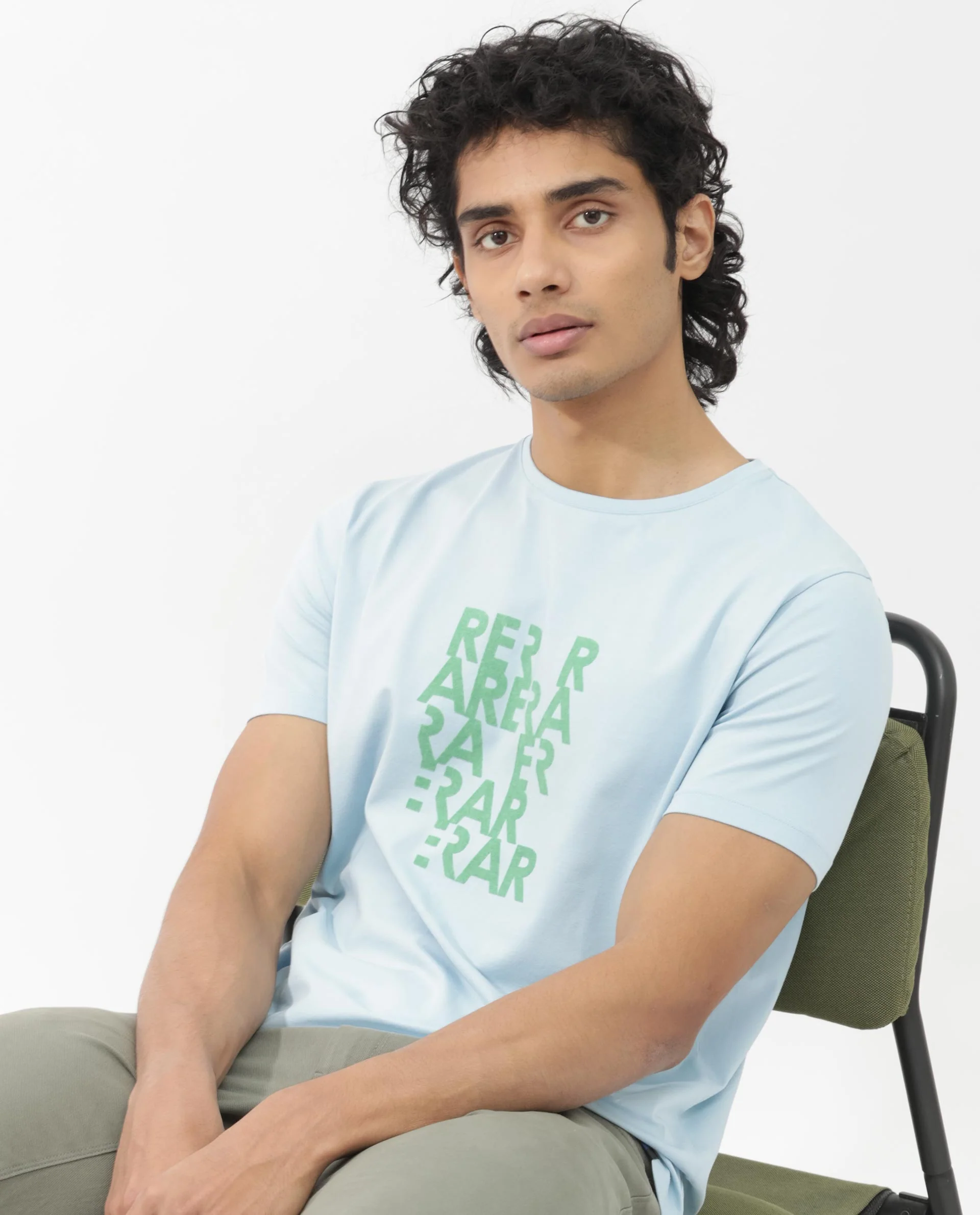 Rare Rabbit Men's Akro Light Blue Cotton Blend Graphic Print Regular Fit Half Sleeve Crew Neck T-Shirt - Image 4