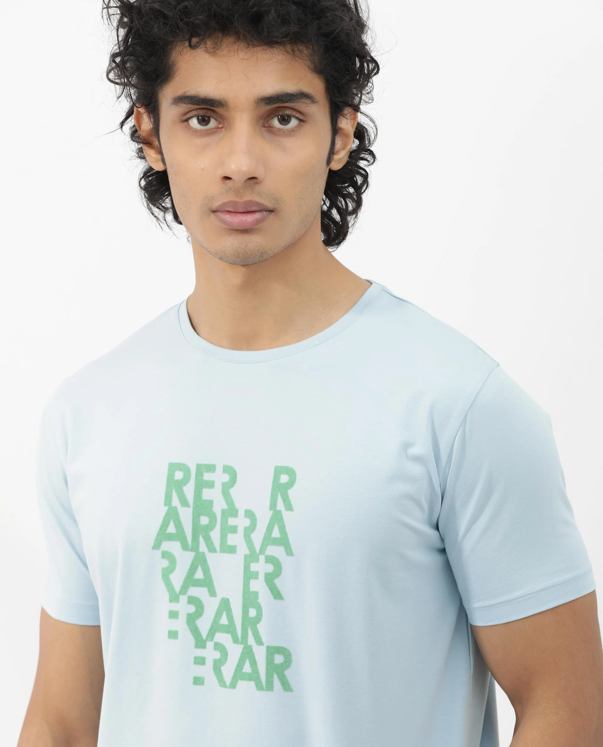 Rare Rabbit Men's Akro Light Blue Cotton Blend Graphic Print Regular Fit Half Sleeve Crew Neck T-Shirt - Image 5