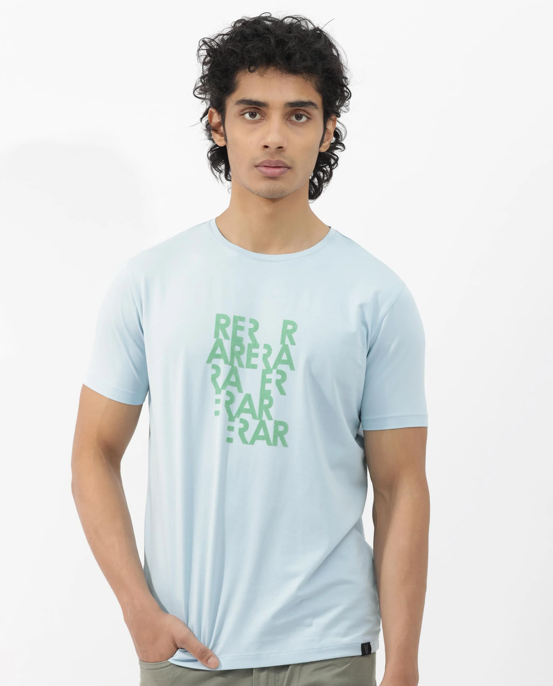 Rare Rabbit Men's Akro Light Blue Cotton Blend Graphic Print Regular Fit Half Sleeve Crew Neck T-Shirt - Image 7