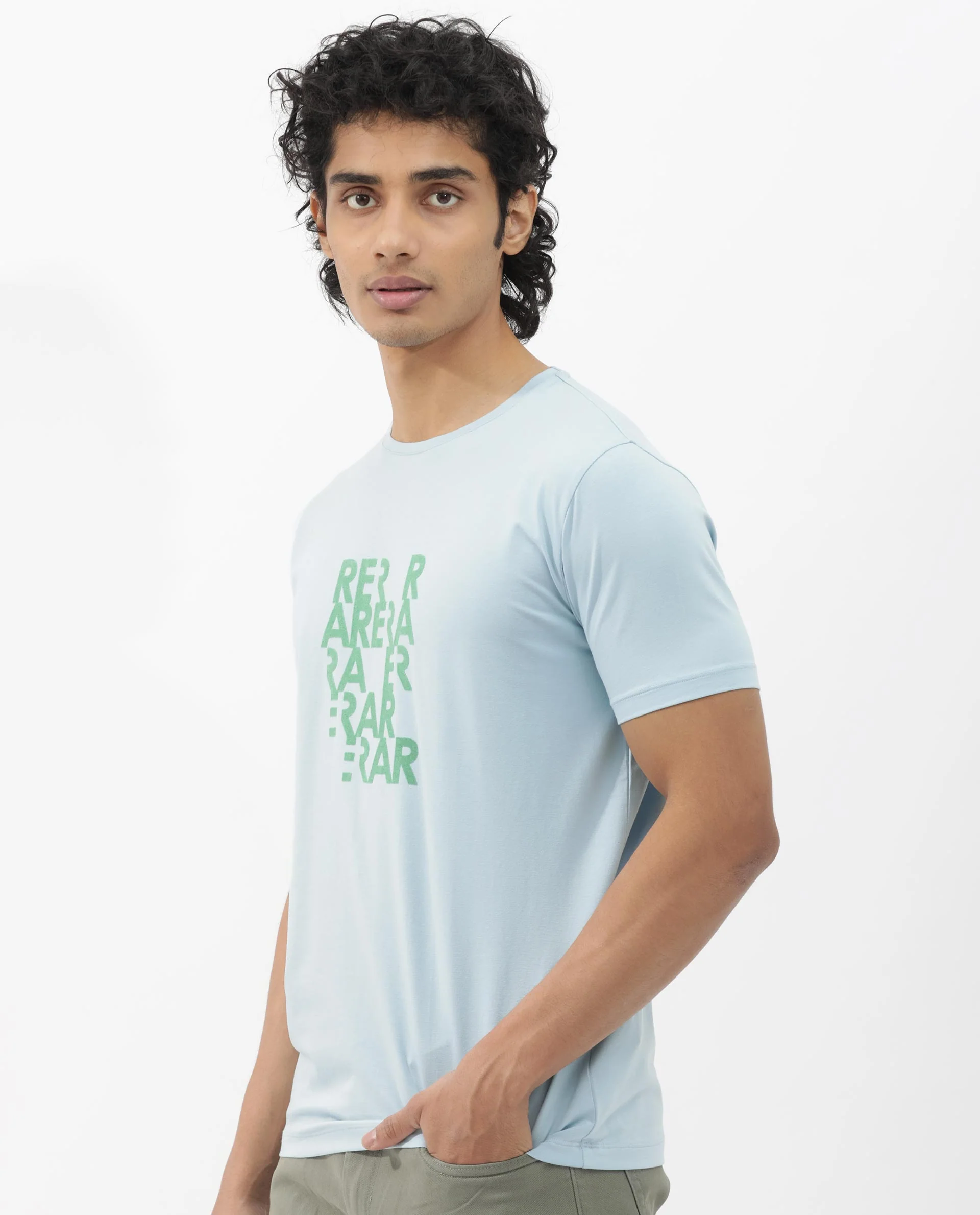 Rare Rabbit Men's Akro Light Blue Cotton Blend Graphic Print Regular Fit Half Sleeve Crew Neck T-Shirt - Image 8
