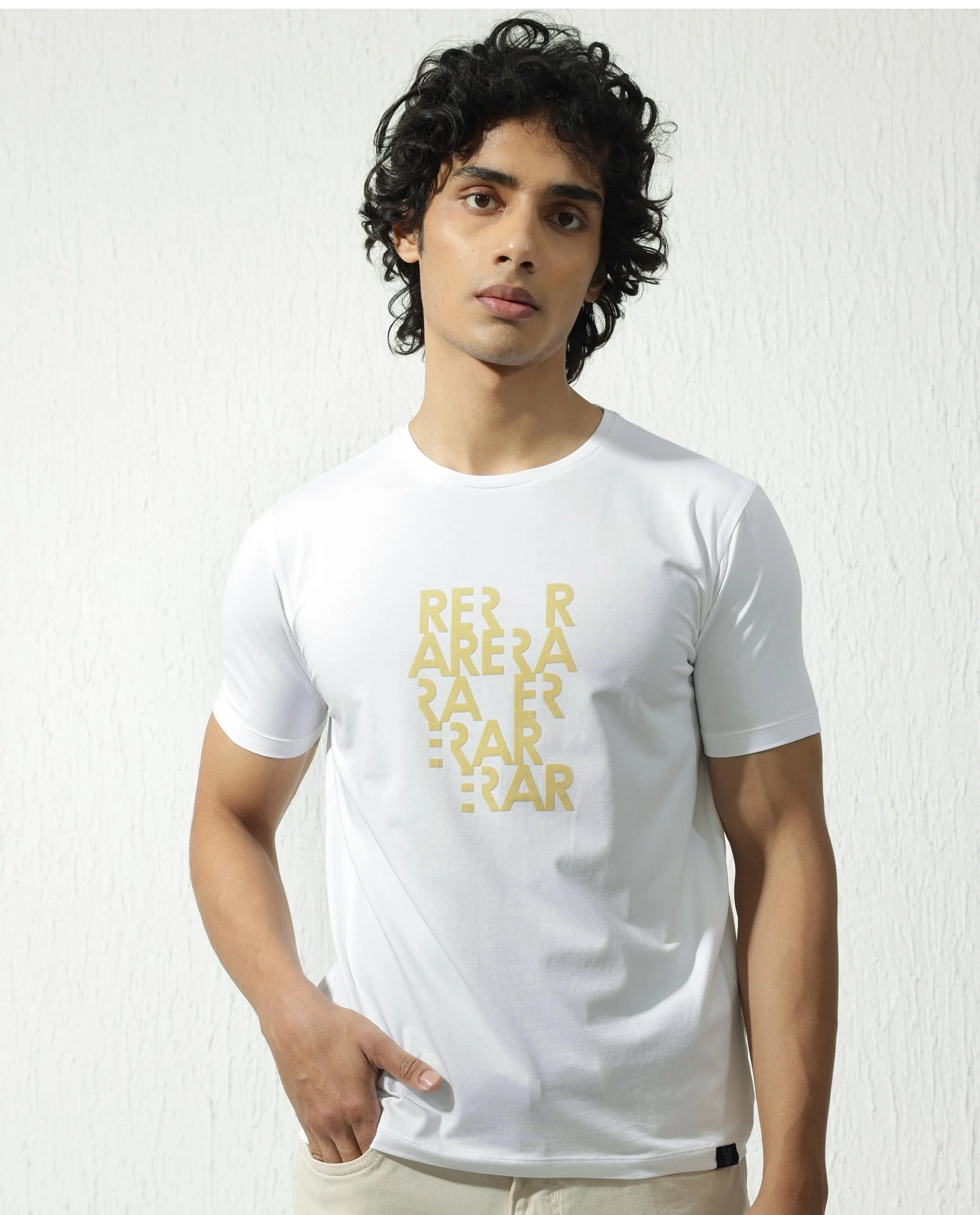 Rare Rabbit Men's Akro White Cotton Blend Graphic Print Regular Fit Half Sleeve Crew Neck T-Shirt - Image 4