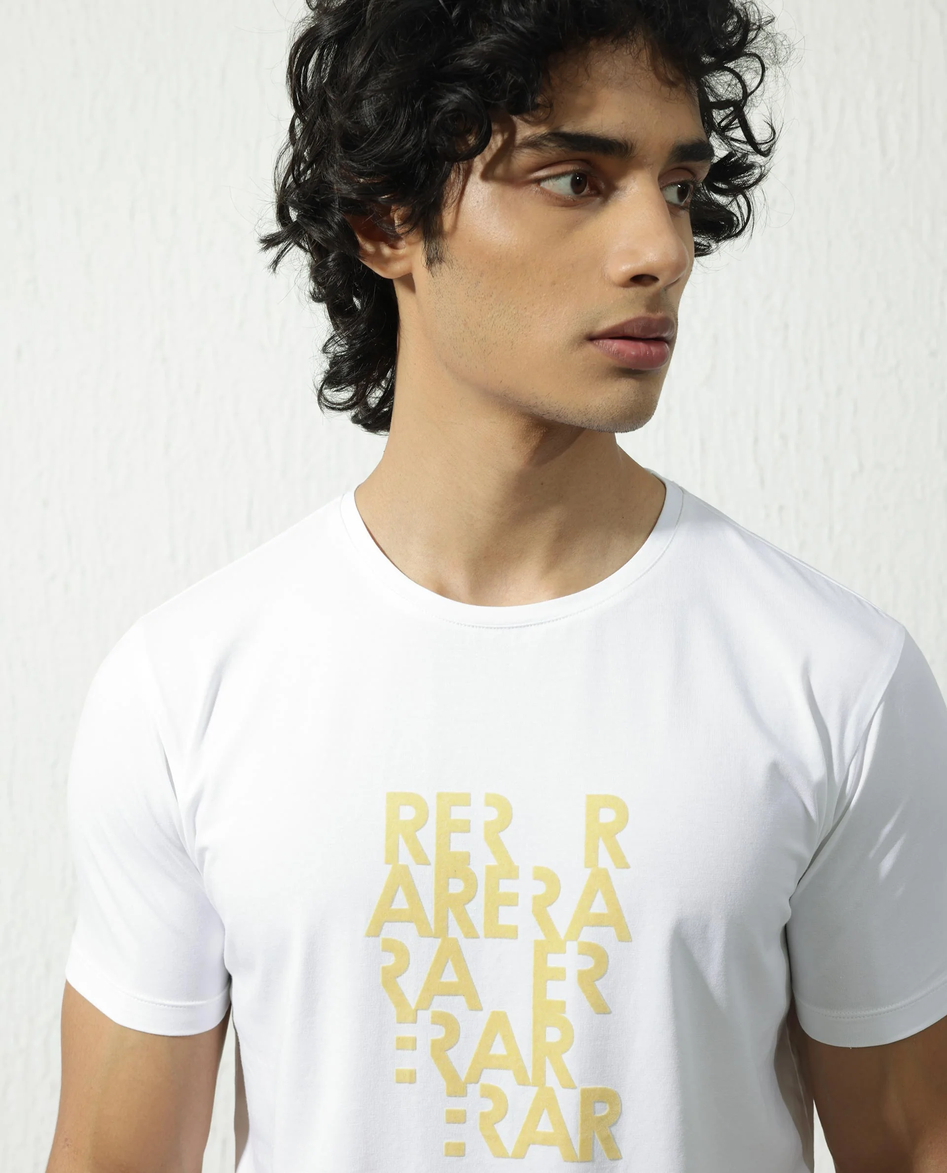 Rare Rabbit Men's Akro White Cotton Blend Graphic Print Regular Fit Half Sleeve Crew Neck T-Shirt - Image 5