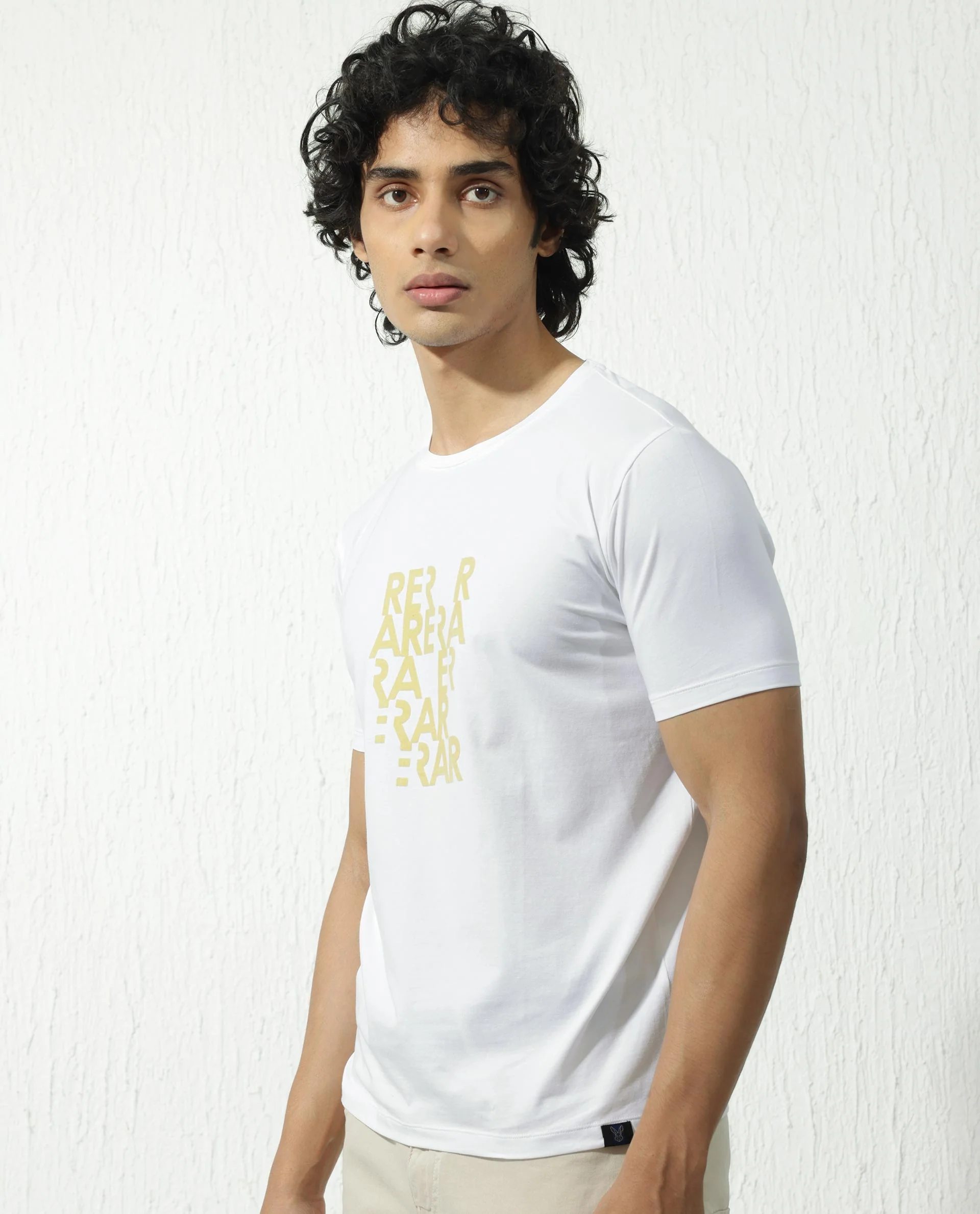 Rare Rabbit Men's Akro White Cotton Blend Graphic Print Regular Fit Half Sleeve Crew Neck T-Shirt - Image 7