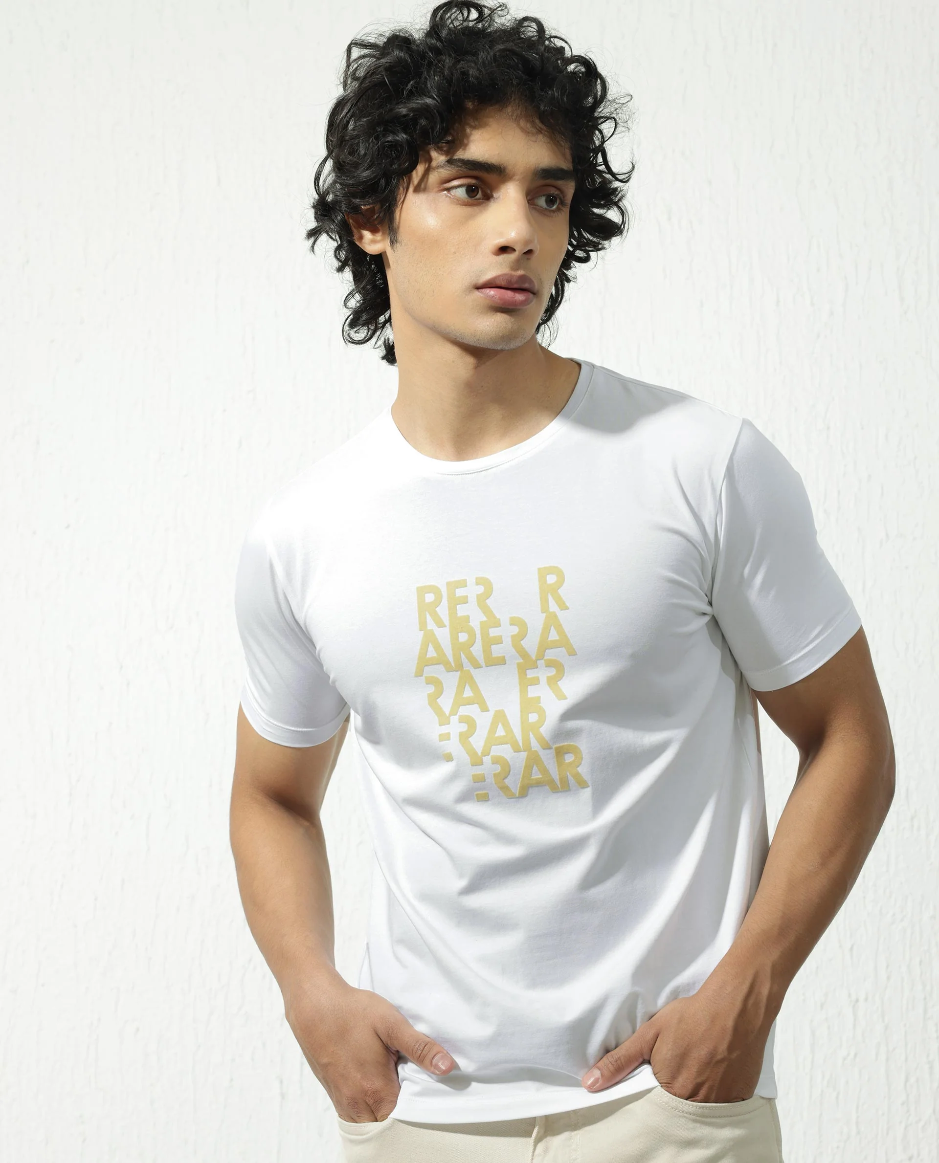 Rare Rabbit Men's Akro White Cotton Blend Graphic Print Regular Fit Half Sleeve Crew Neck T-Shirt - Image 9