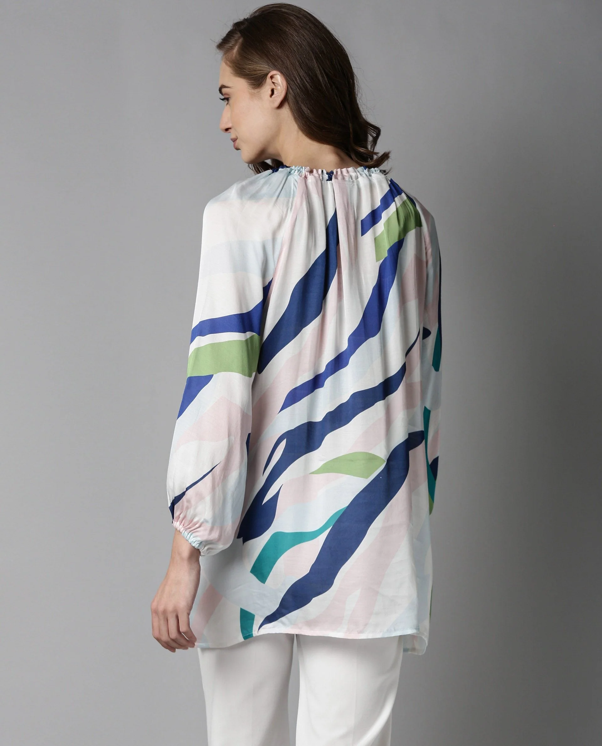 Rareism Women Alage White Dress Full Sleeves Printed - Image 3