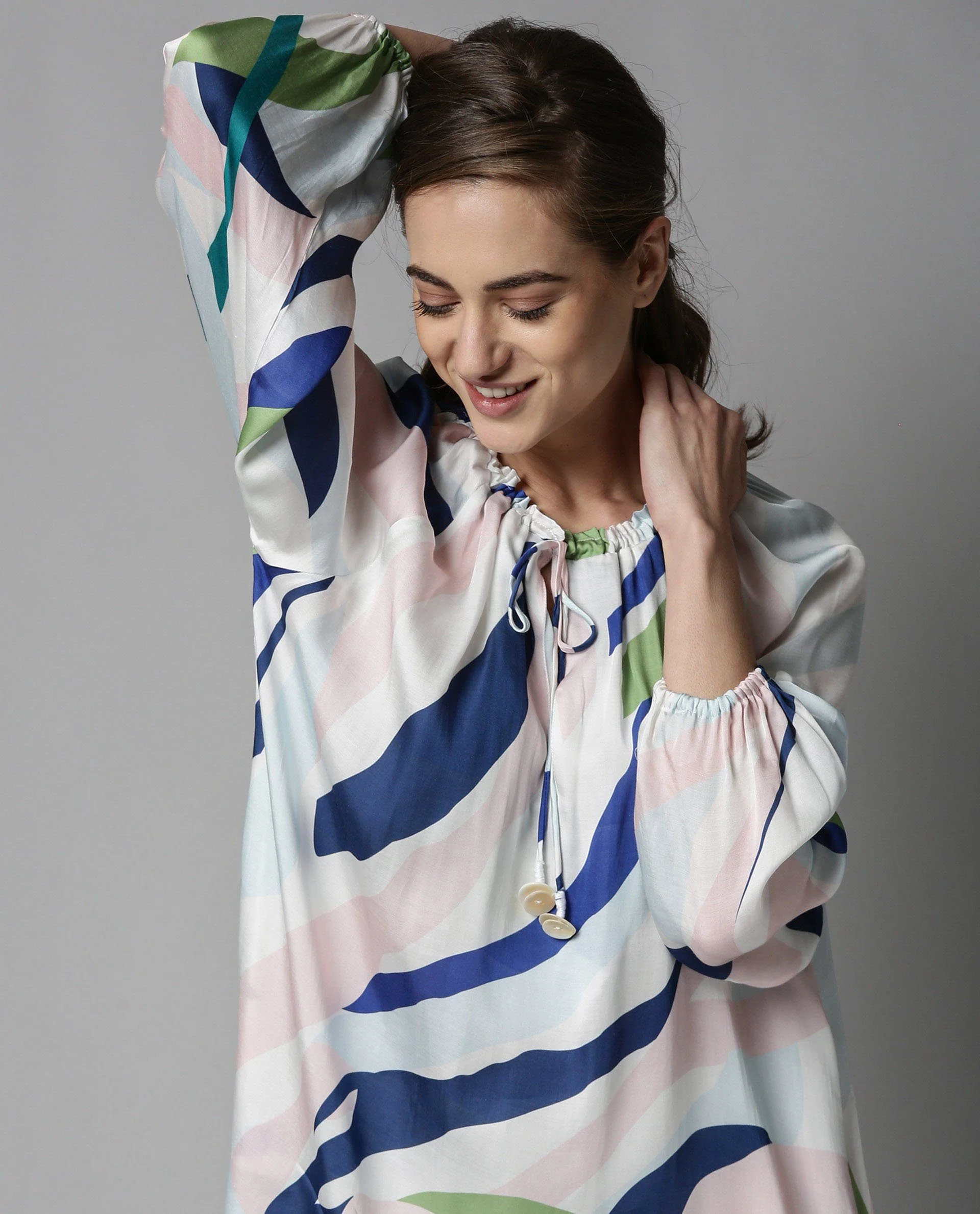 Rareism Women Alage White Dress Full Sleeves Printed - Image 4
