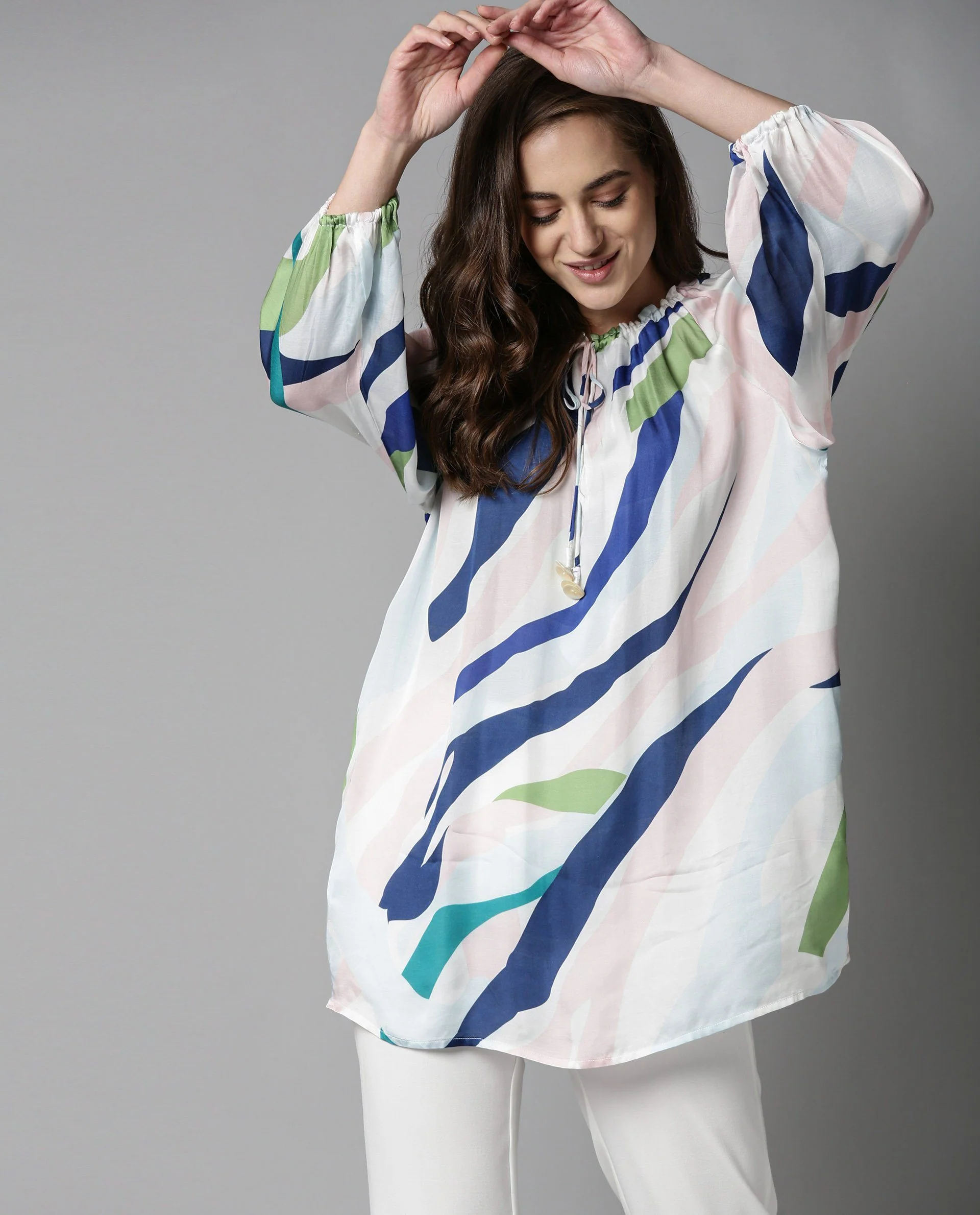Rareism Women Alage White Dress Full Sleeves Printed - Image 5