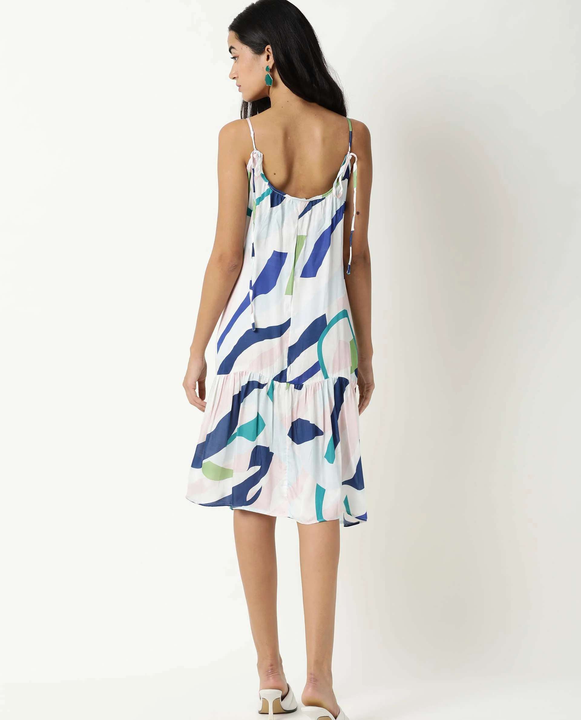 Rareism Womens Alan Off White Knee Length Dress Printed Modal Fabric Sleeveless - Image 8