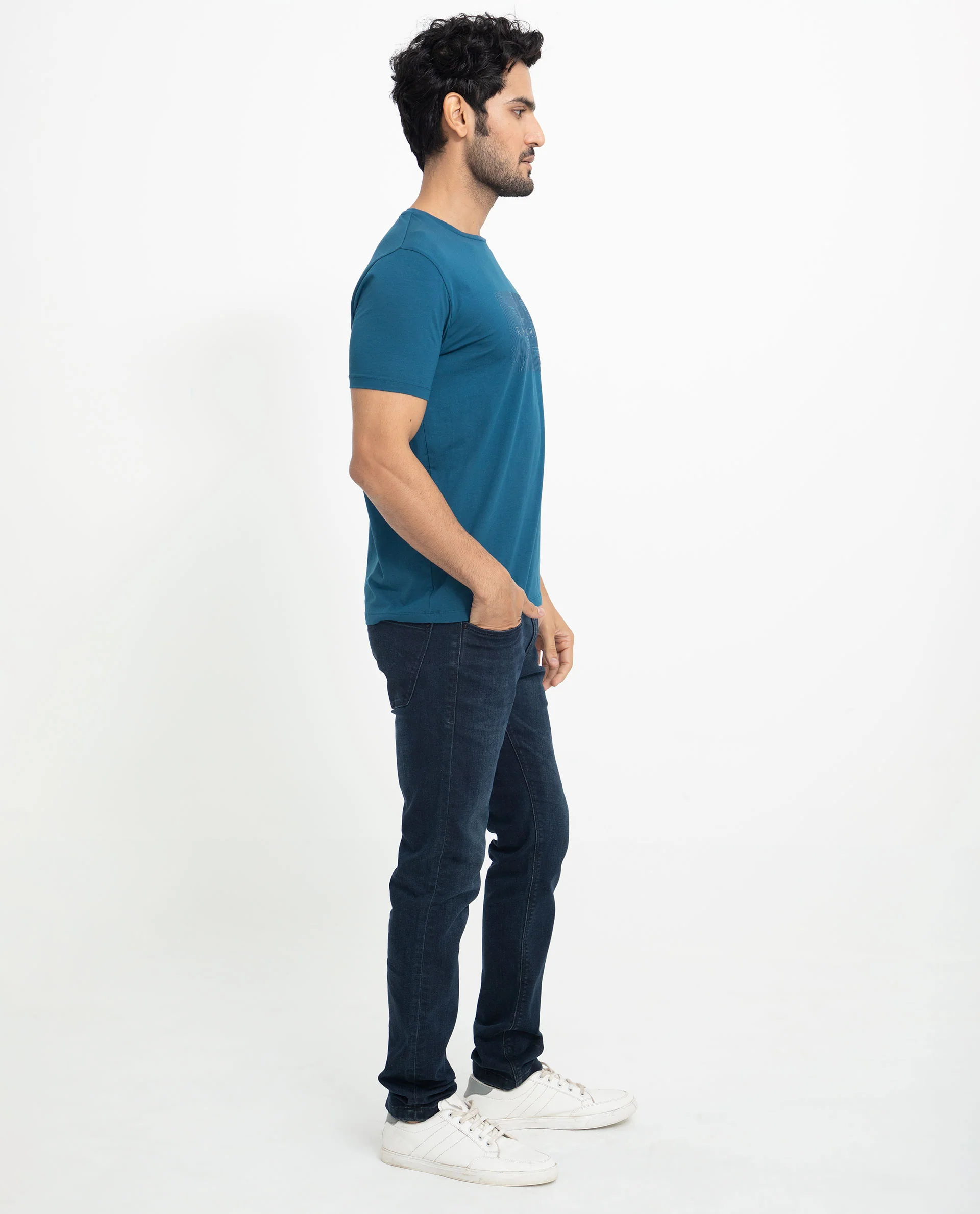Rare Rabbit Men's Alanet Teal Cotton Graphic Print Slim Fit Half Sleeve Crew Neck T-Shirt - Image 10
