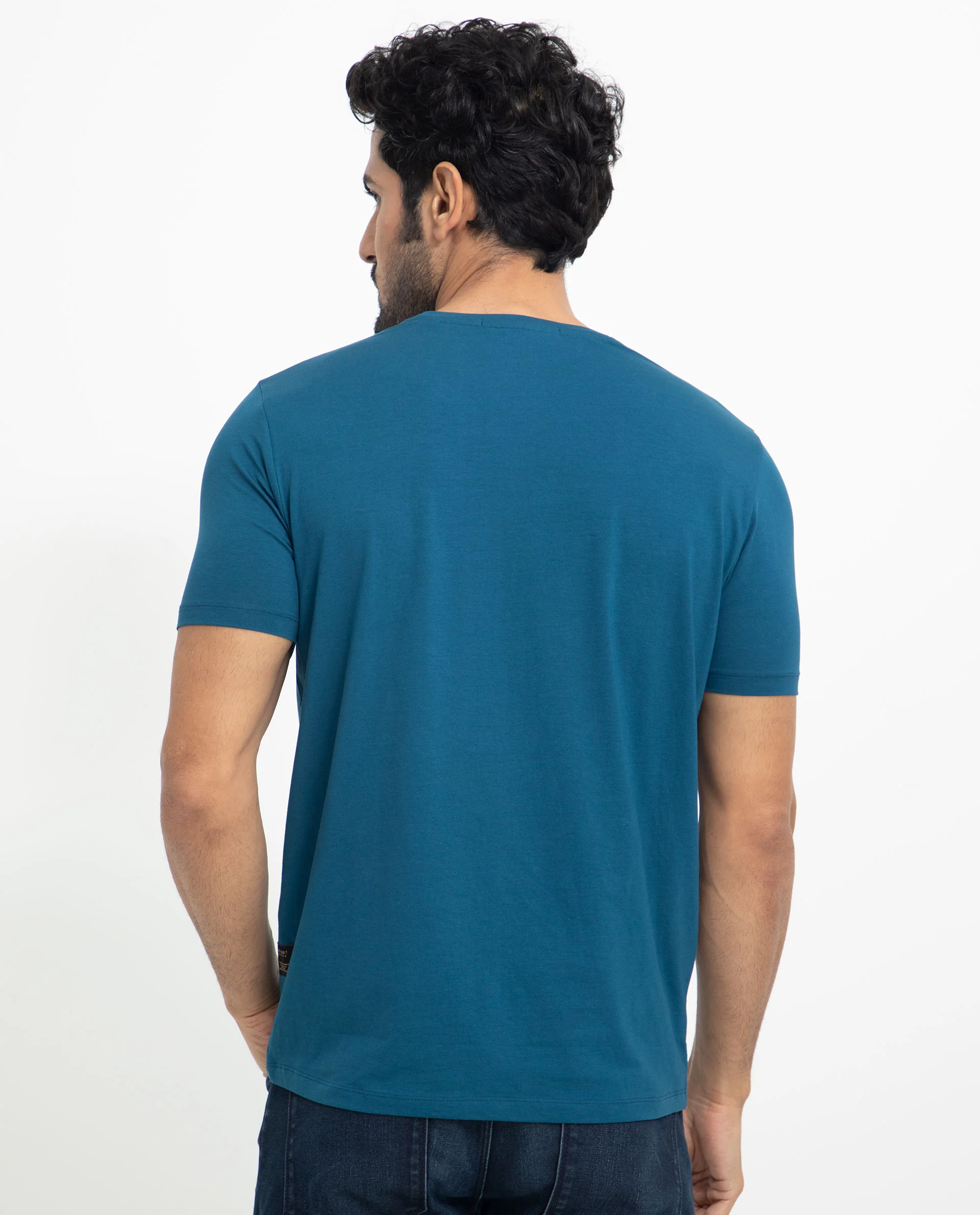 Rare Rabbit Men's Alanet Teal Cotton Graphic Print Slim Fit Half Sleeve Crew Neck T-Shirt - Image 13