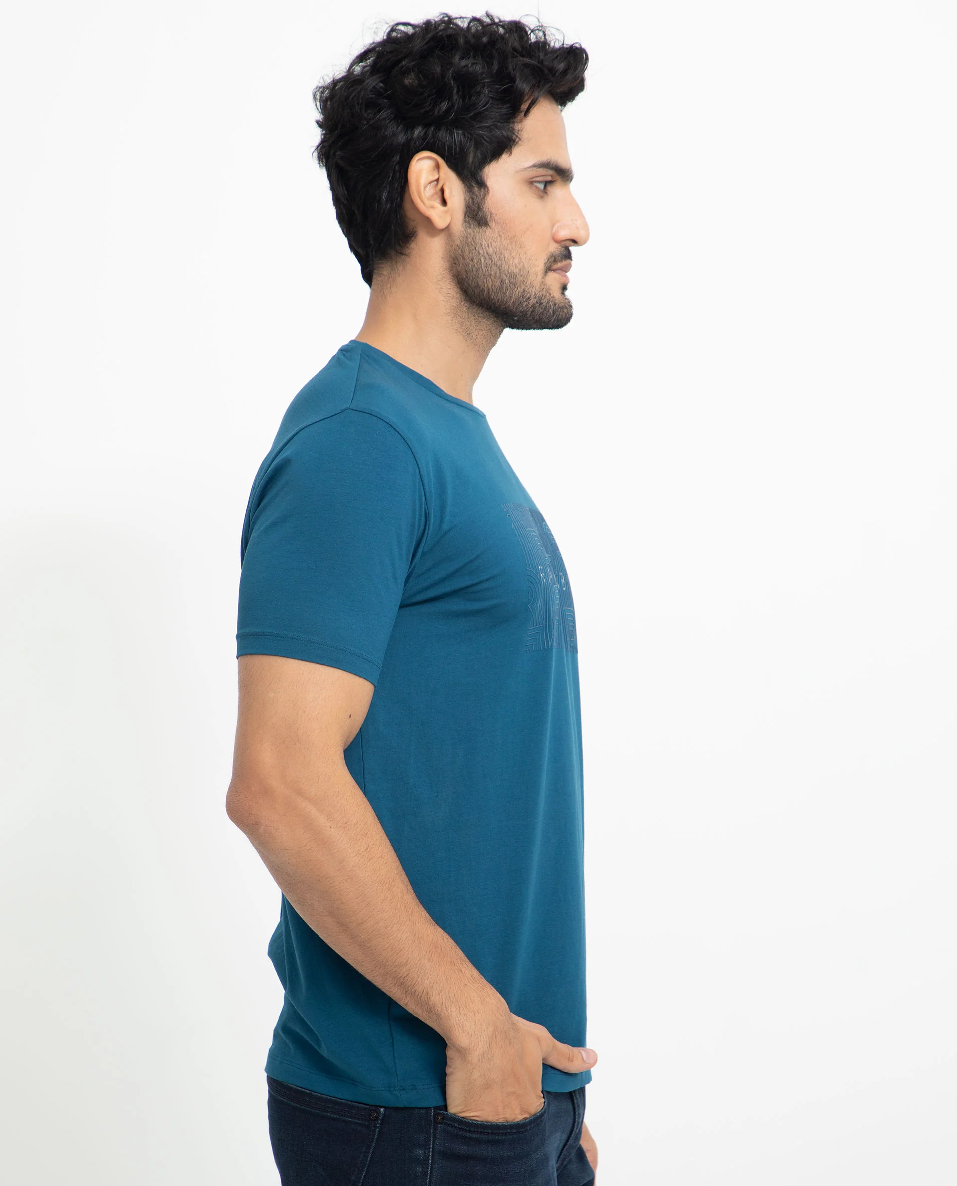 Rare Rabbit Men's Alanet Teal Cotton Graphic Print Slim Fit Half Sleeve Crew Neck T-Shirt - Image 7