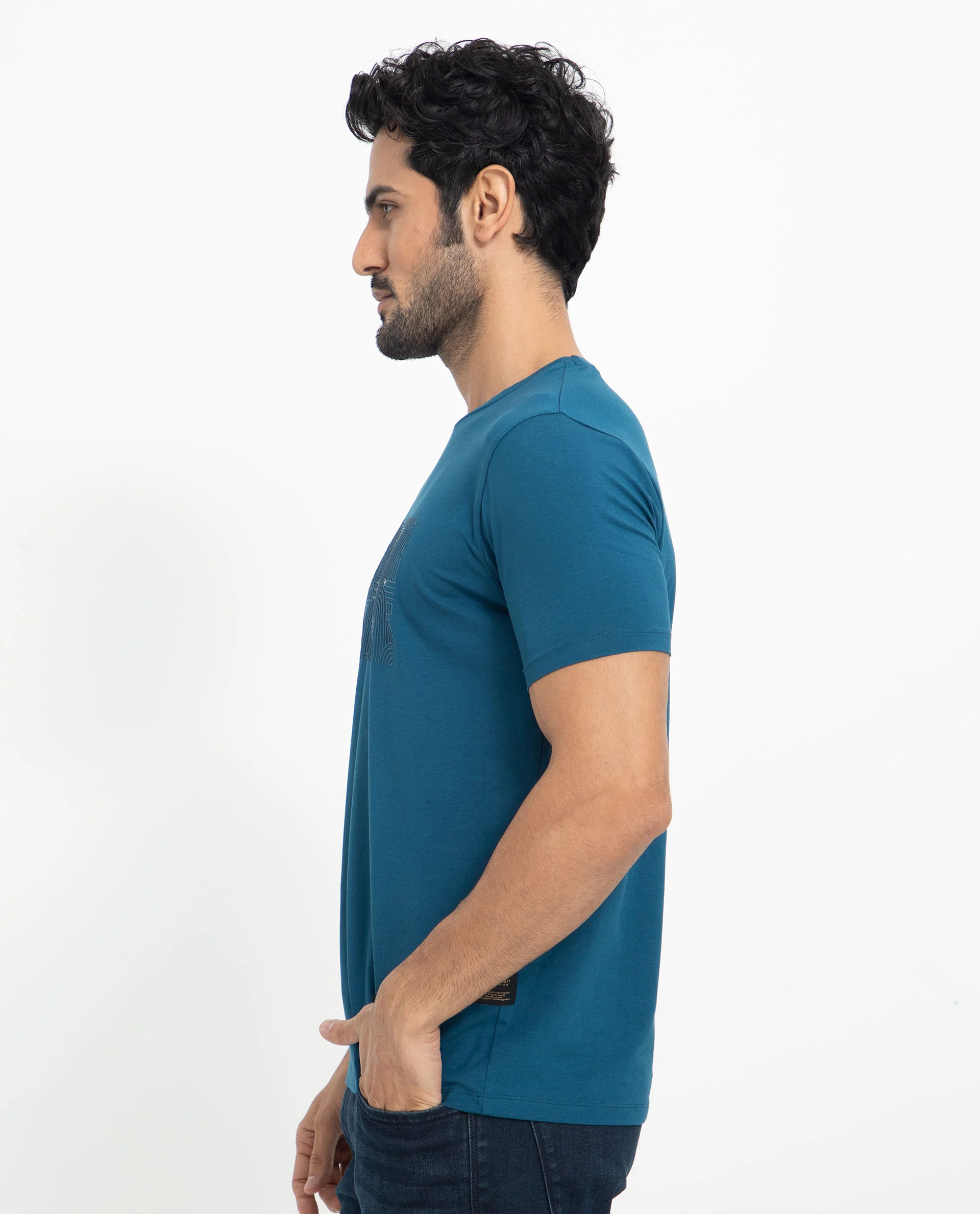 Rare Rabbit Men's Alanet Teal Cotton Graphic Print Slim Fit Half Sleeve Crew Neck T-Shirt - Image 8