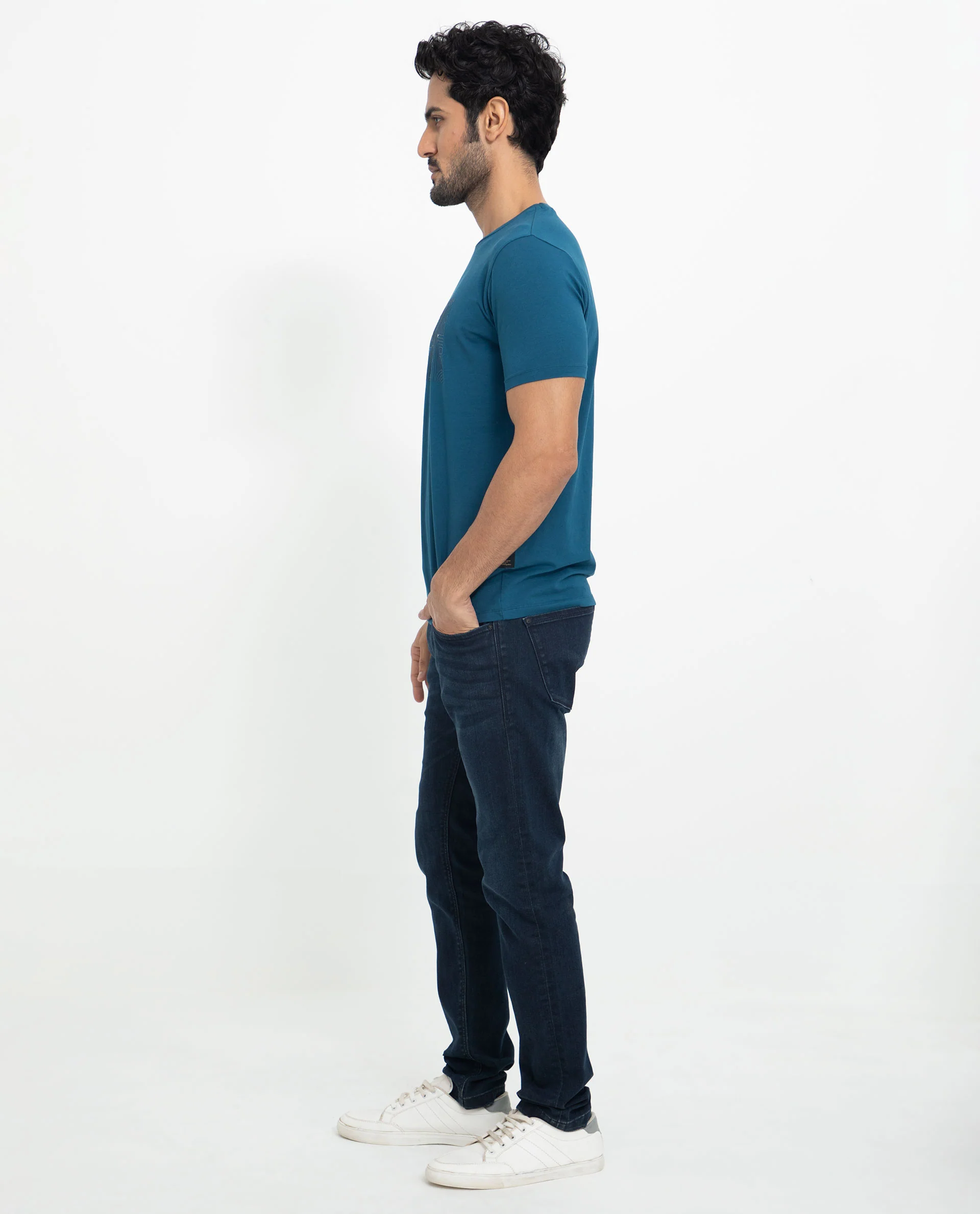 Rare Rabbit Men's Alanet Teal Cotton Graphic Print Slim Fit Half Sleeve Crew Neck T-Shirt - Image 9
