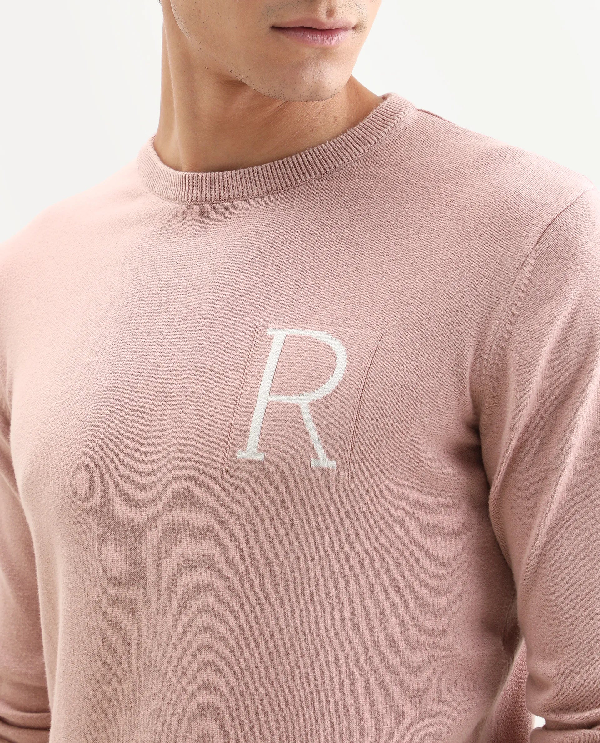 Rare Rabbit Men's Alba Pink Cotton Plain Slim Fit Full Sleeve Crew Neck Sweater - Image 4