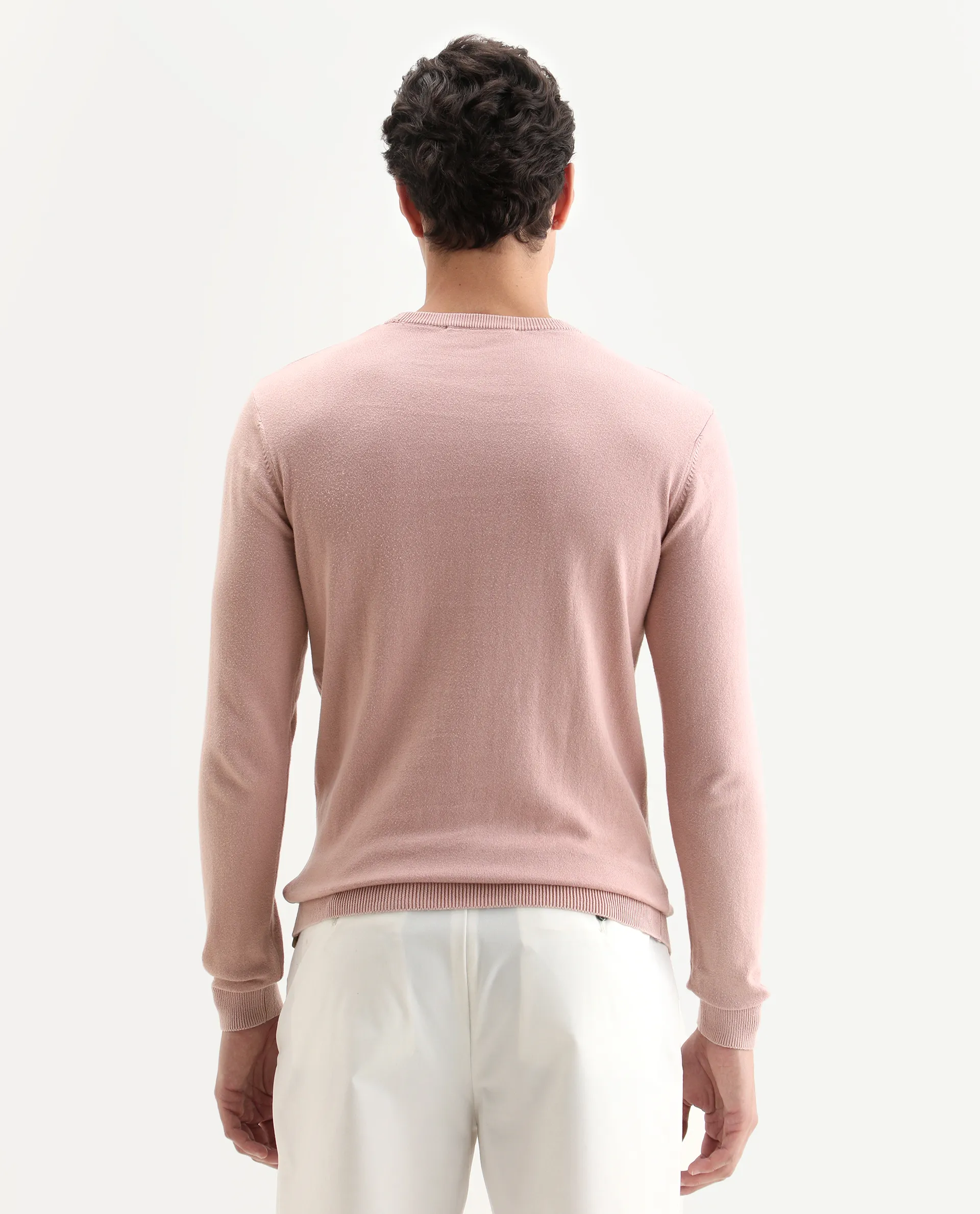 Rare Rabbit Men's Alba Pink Cotton Plain Slim Fit Full Sleeve Crew Neck Sweater - Image 7