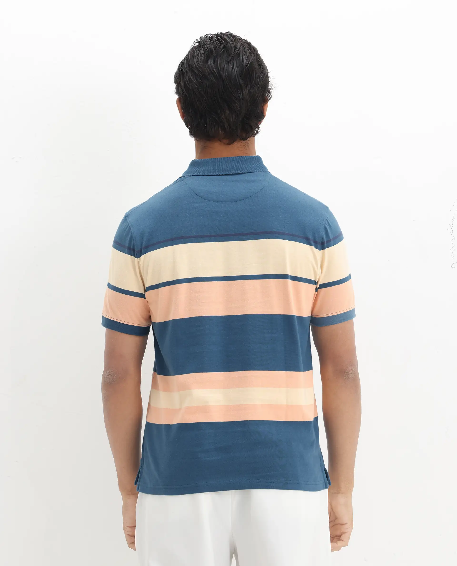 Rare Rabbit Men's Albans Dark Navy Cotton Striped Print Regular Fit Half Sleeve Polo - Image 4