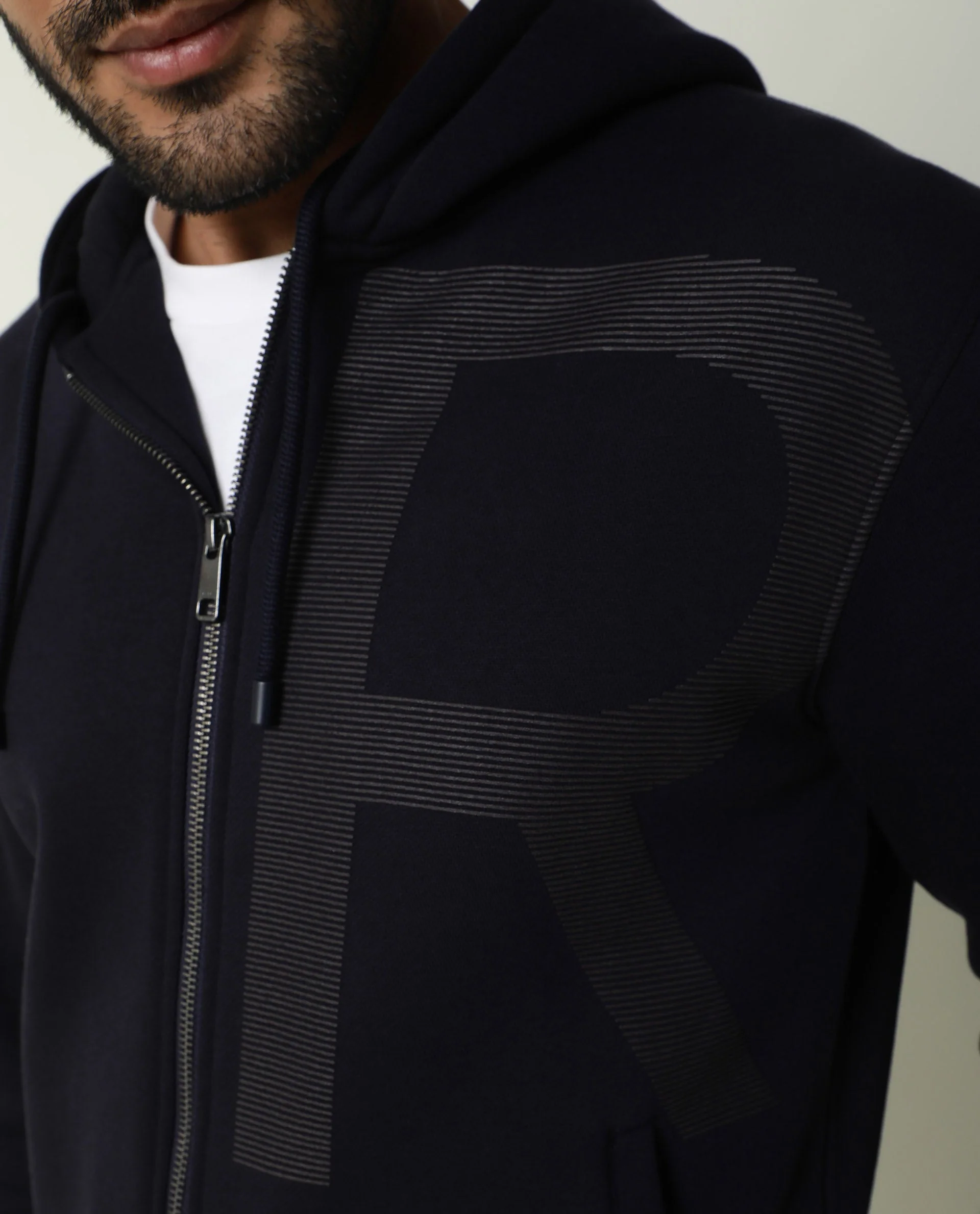 Rare Rabbit Men's Albell Navy Cotton Graphic Print Regular Fit Full Sleeve Hooded Sweatshirt - Image 7