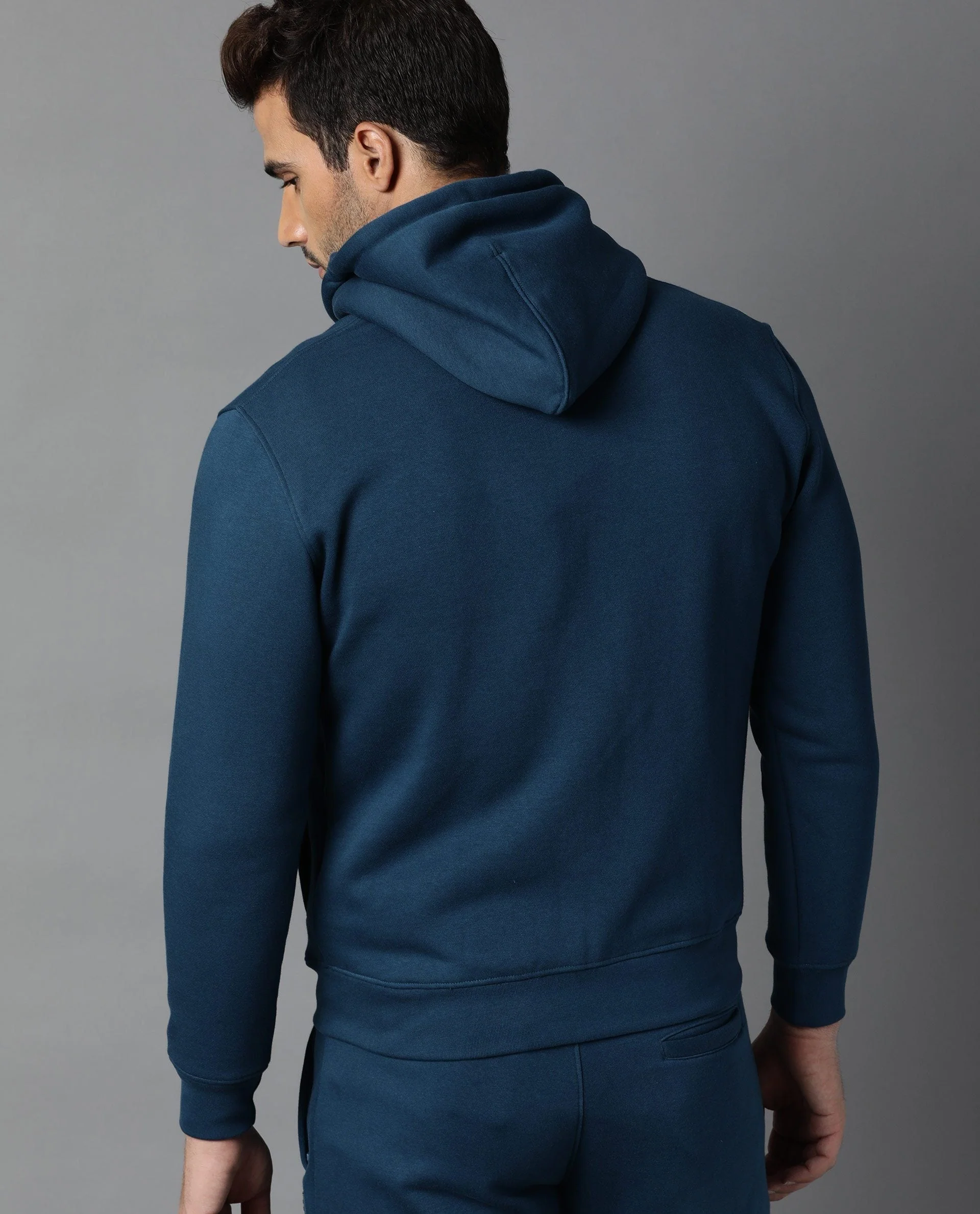 Rare Rabbit Men's Albell Petrol Cotton Printed Regular Fit Full Sleeve Hooded Sweatshirt - Image 2